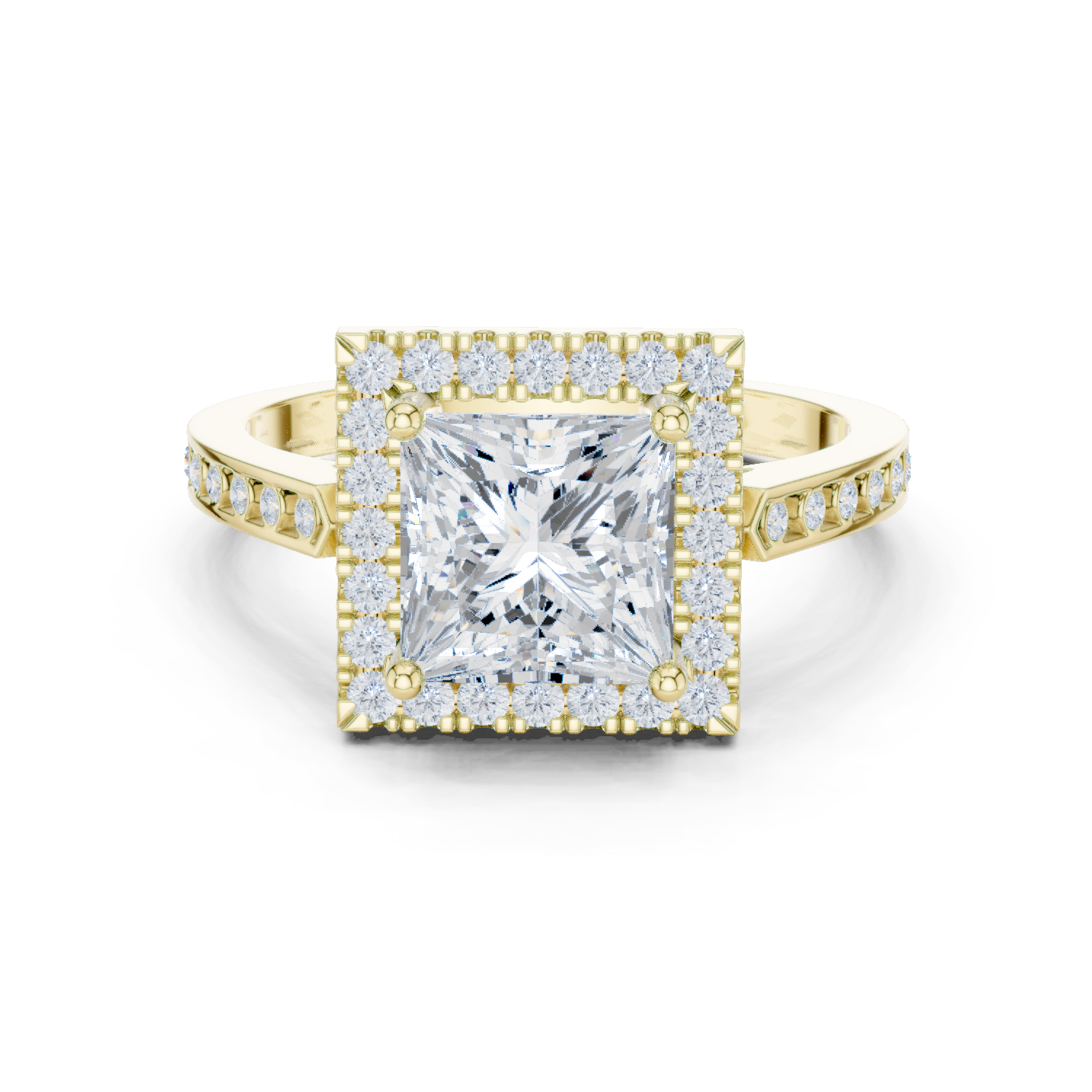 Gold Ring DDLR-349, Princess center stone, Yellow Gold