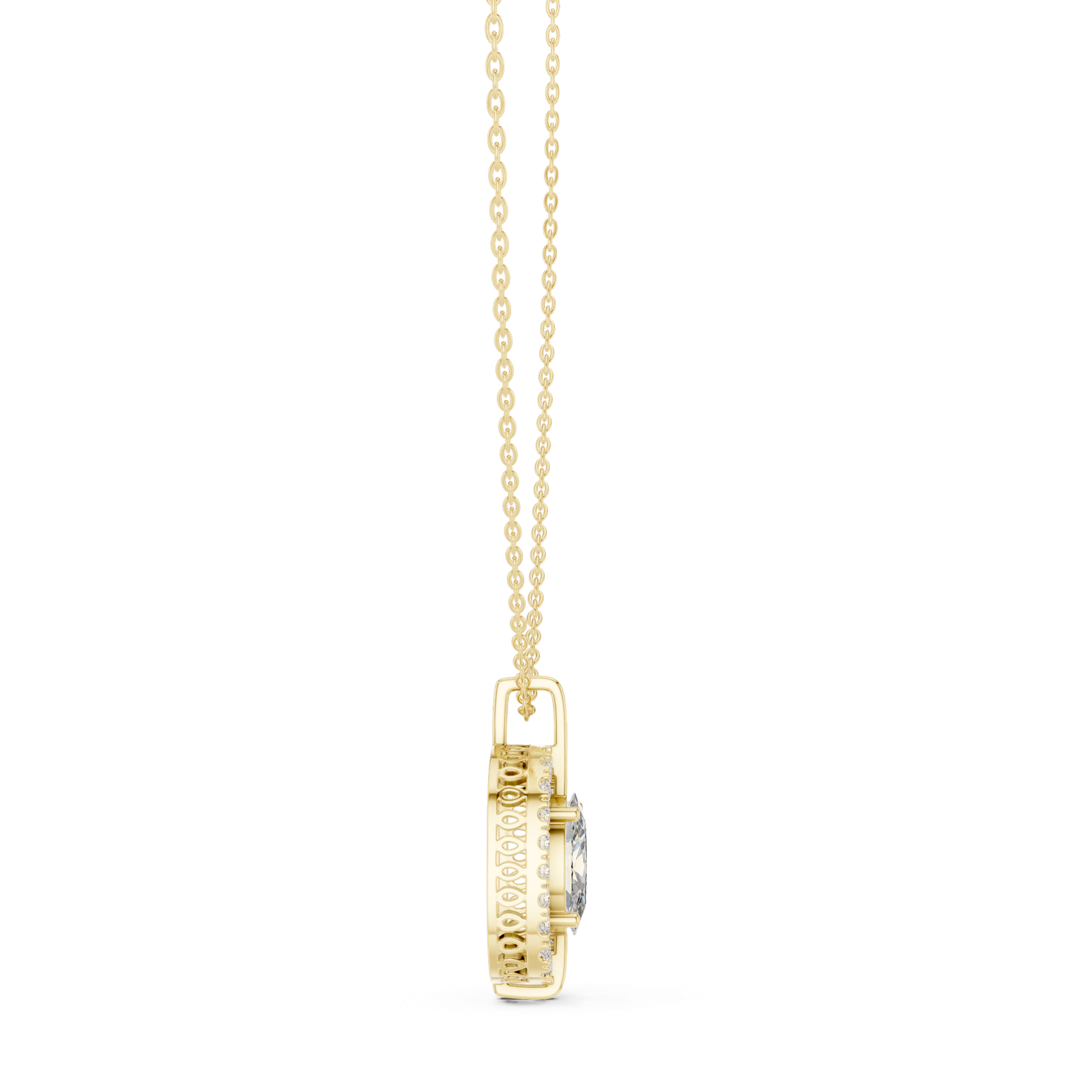 14K Solid Gold Lab Diamond Halo Pendant Necklace, Yellow Gold, view 3