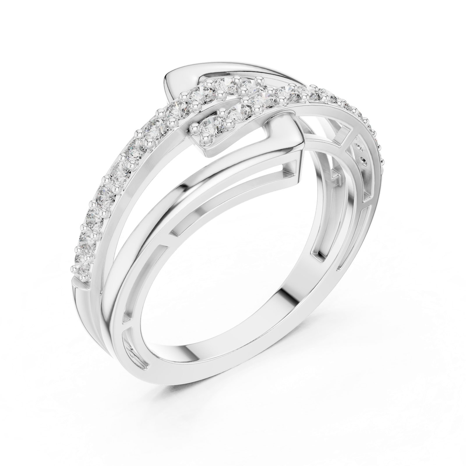 14K Solid Gold Lab Diamond Crossover Ring, White Gold, view 2