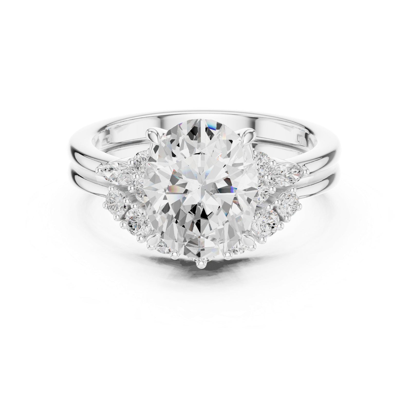 Gold Ring DDLR-440, Oval center stone, White Gold, view 4