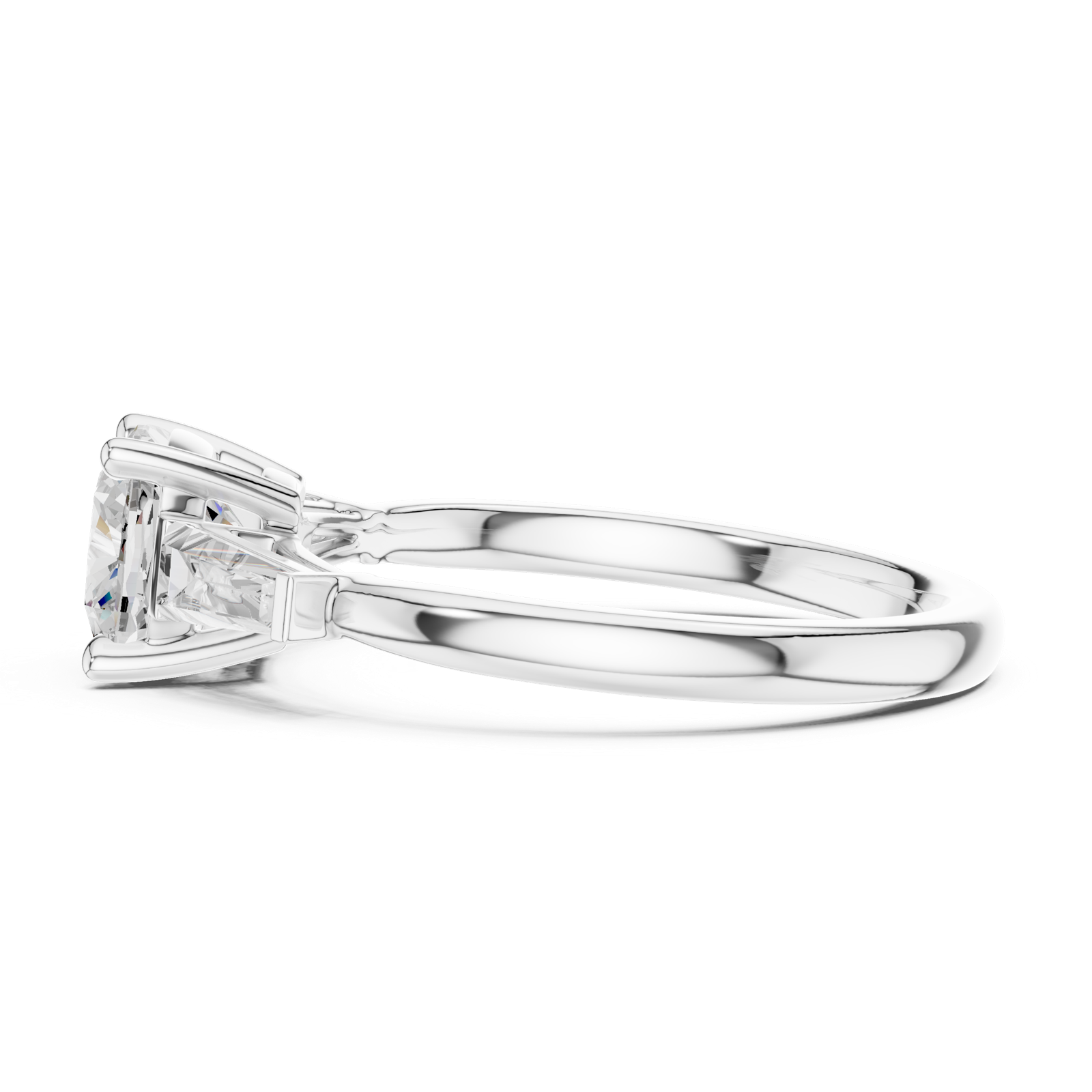 Gold Three-Stone Baguette Engagement Ring, Cushion center stone, White Gold, view 3