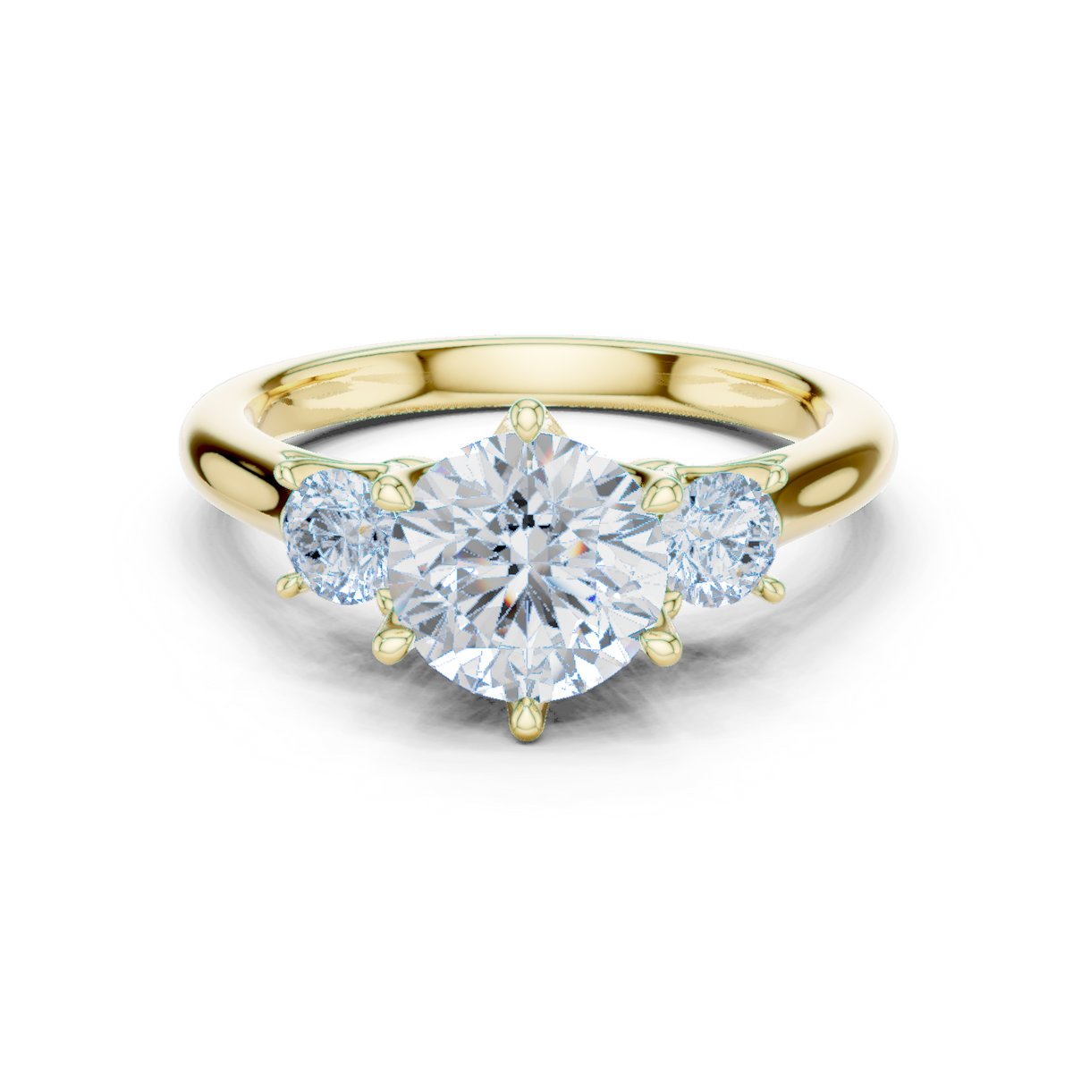 14K Solid Gold Lab Diamond Three-Stone Ring, Yellow Gold