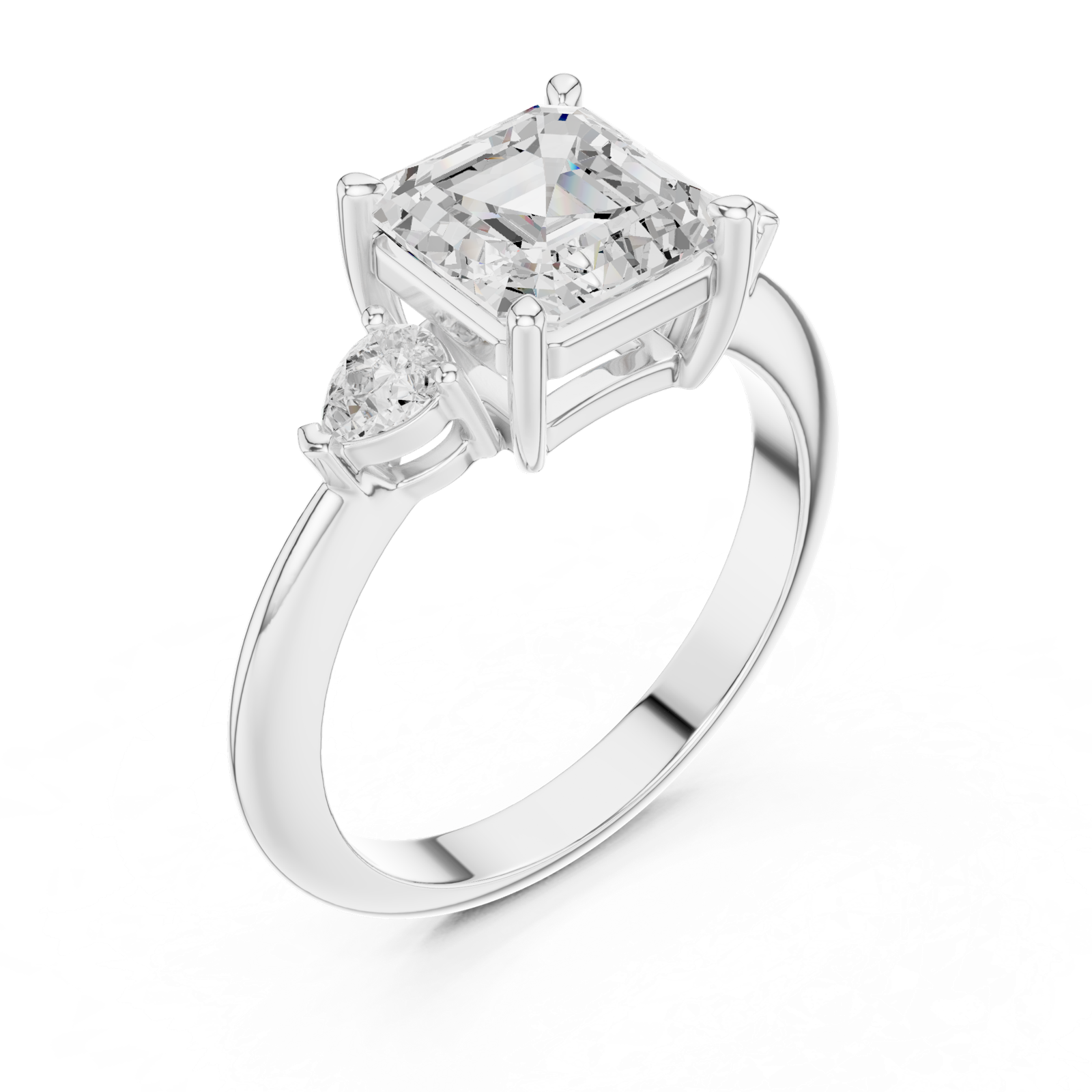 Gold Jewelry, Asscher center stone, White Gold, view 2