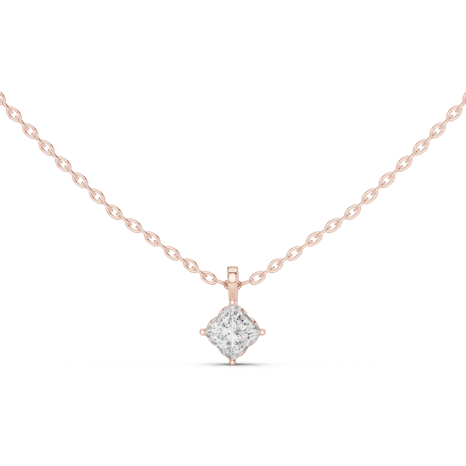 14K Solid Gold Lab Diamond Solitaire Pendant Necklace, Rose Gold