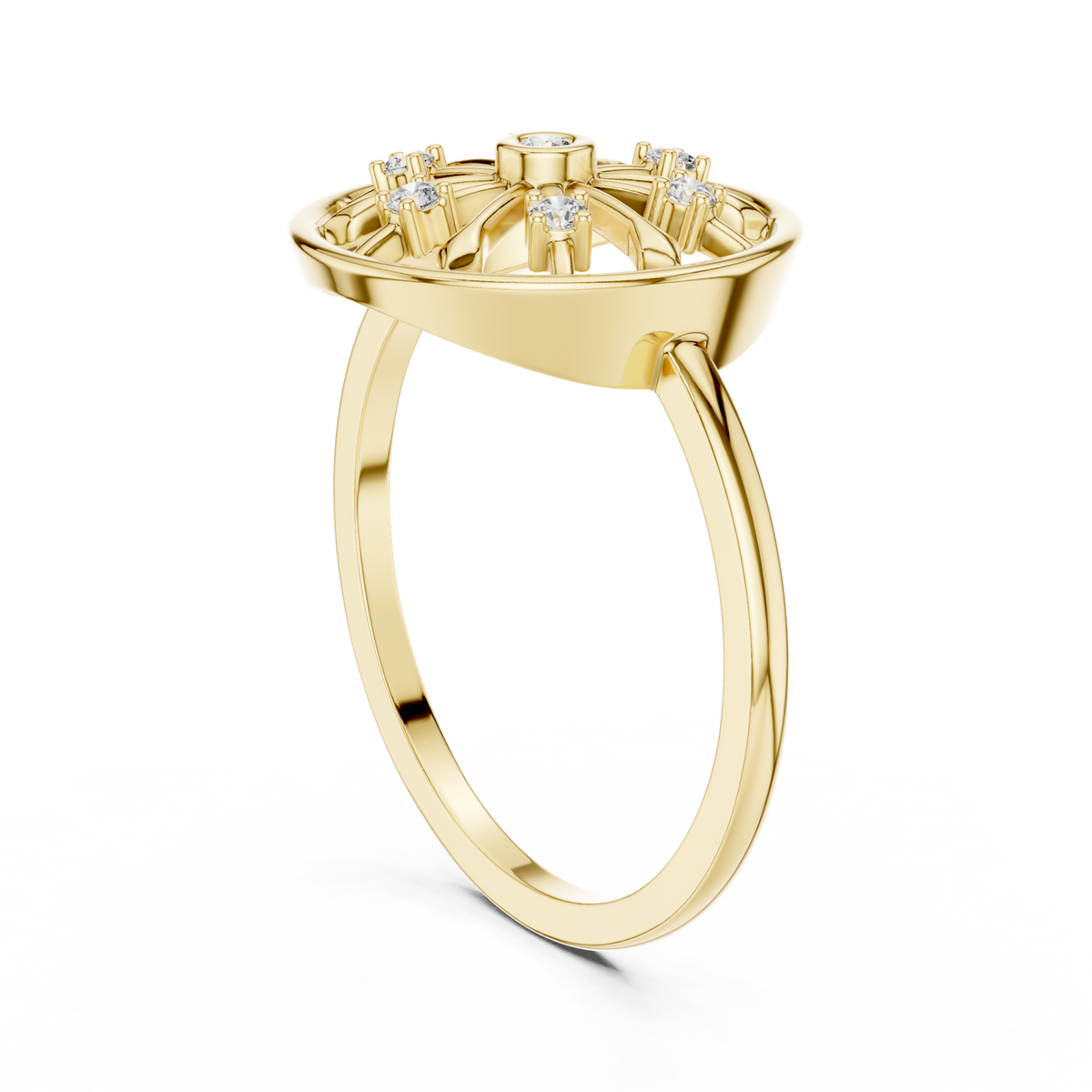14K Solid Gold Lab Diamond Star Vintage Ring, Yellow Gold, view 1