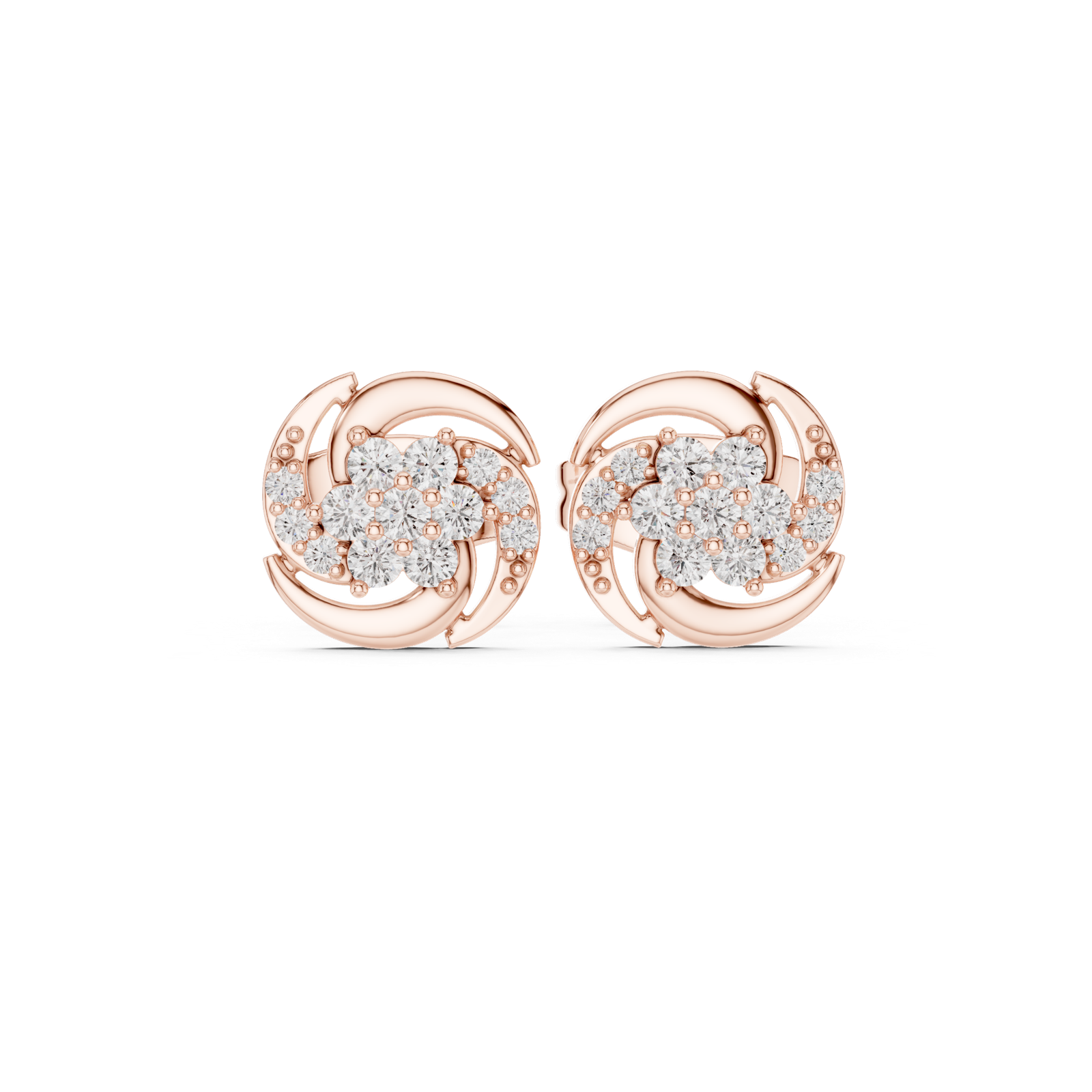 14K Solid Gold Lab Diamond Cluster Earrings, Rose Gold