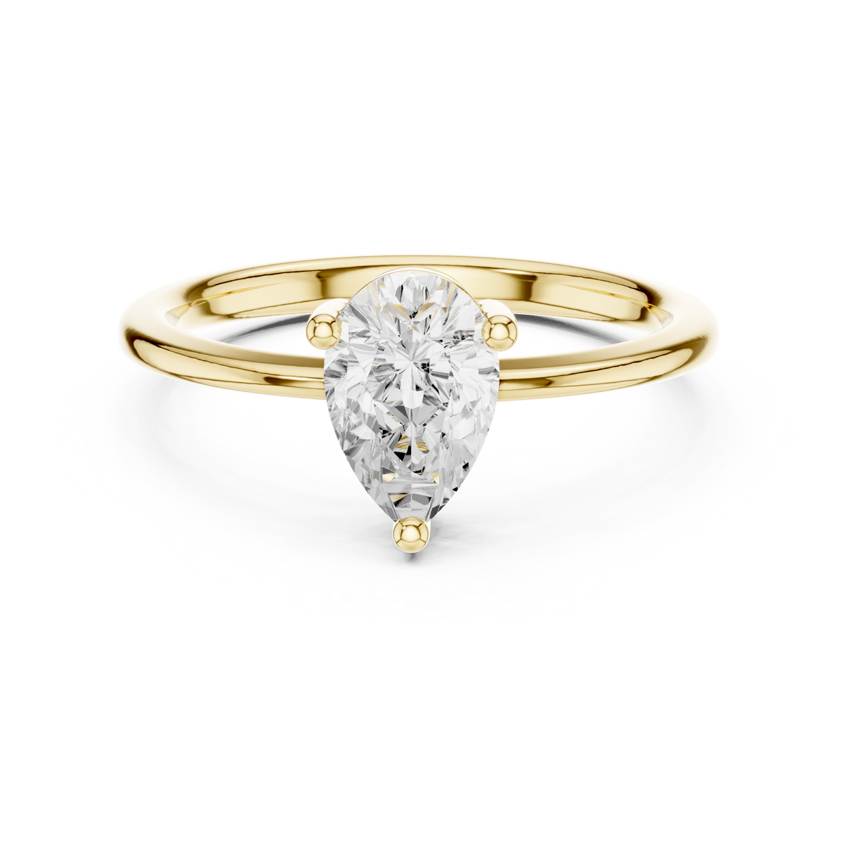 14K Solid Gold Lab Diamond Solitaire Ring, Yellow Gold