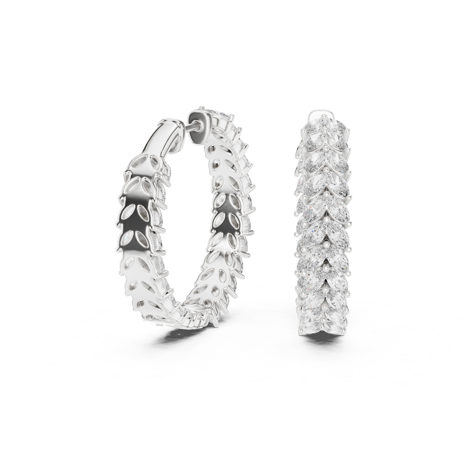 14K Solid Gold Lab Diamond Huggie Earrings, White Gold, view 1