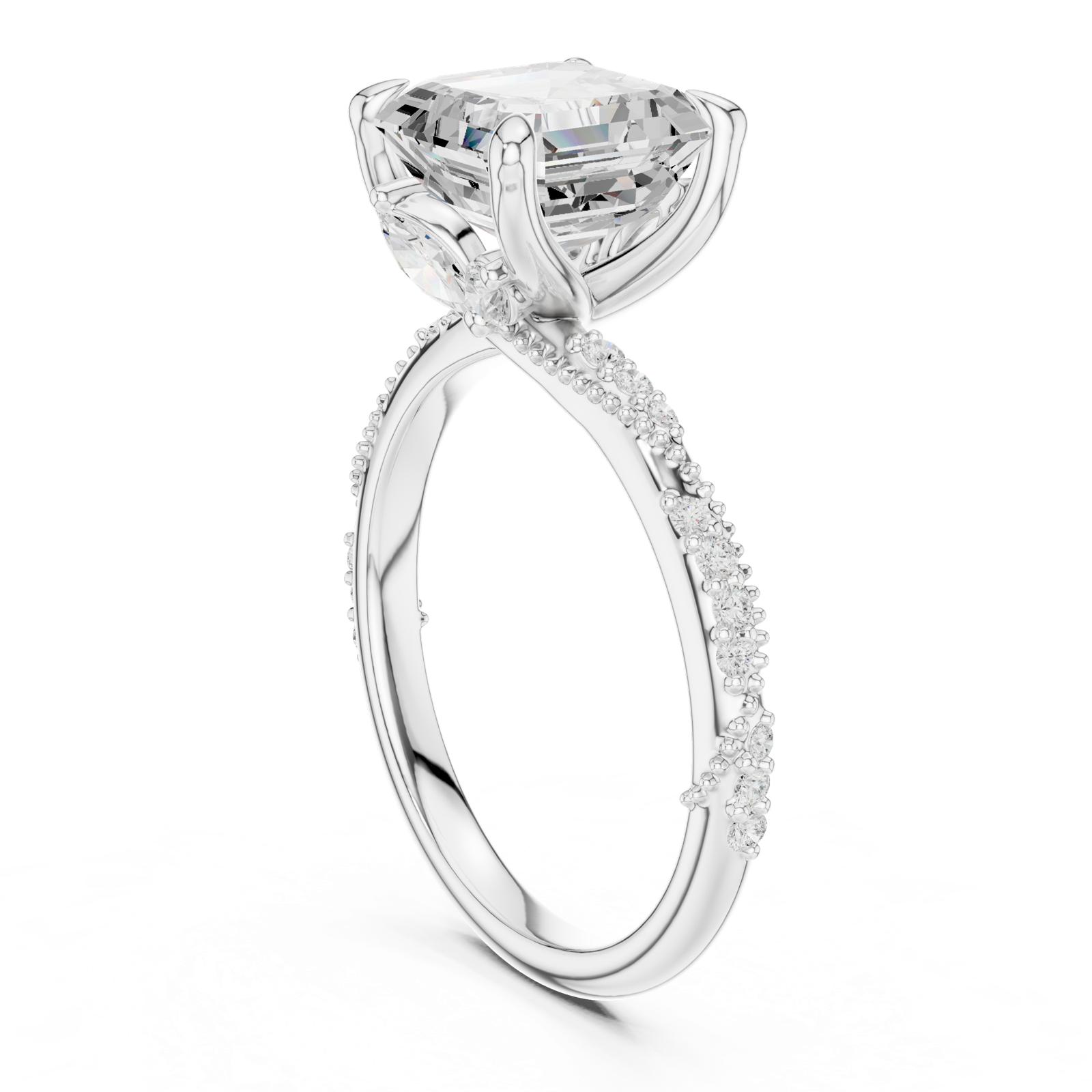 Gold Ring DDLR-167, Asscher center stone, White Gold, view 1