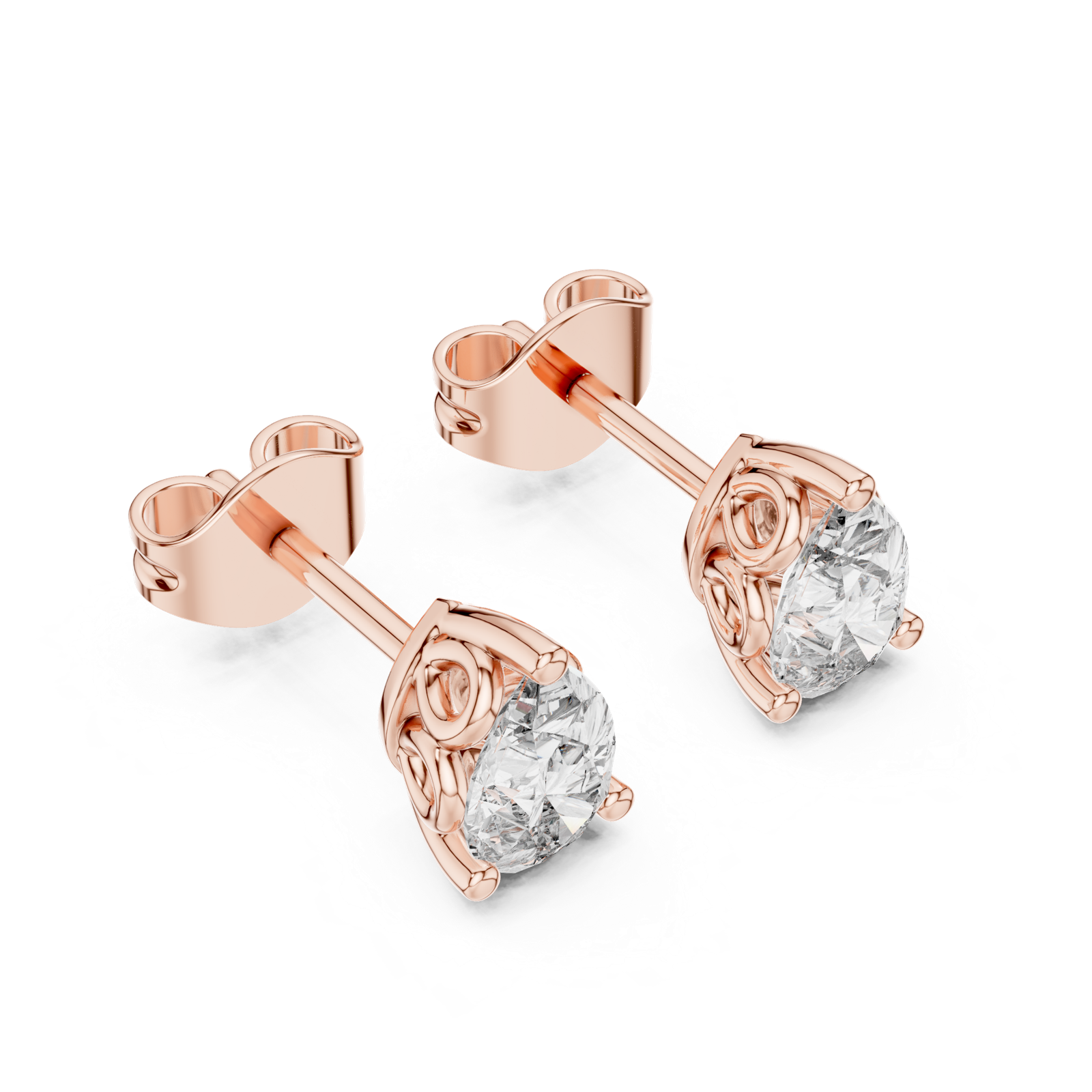 14K Solid Gold Lab Diamond Stud Earrings, Rose Gold, view 2