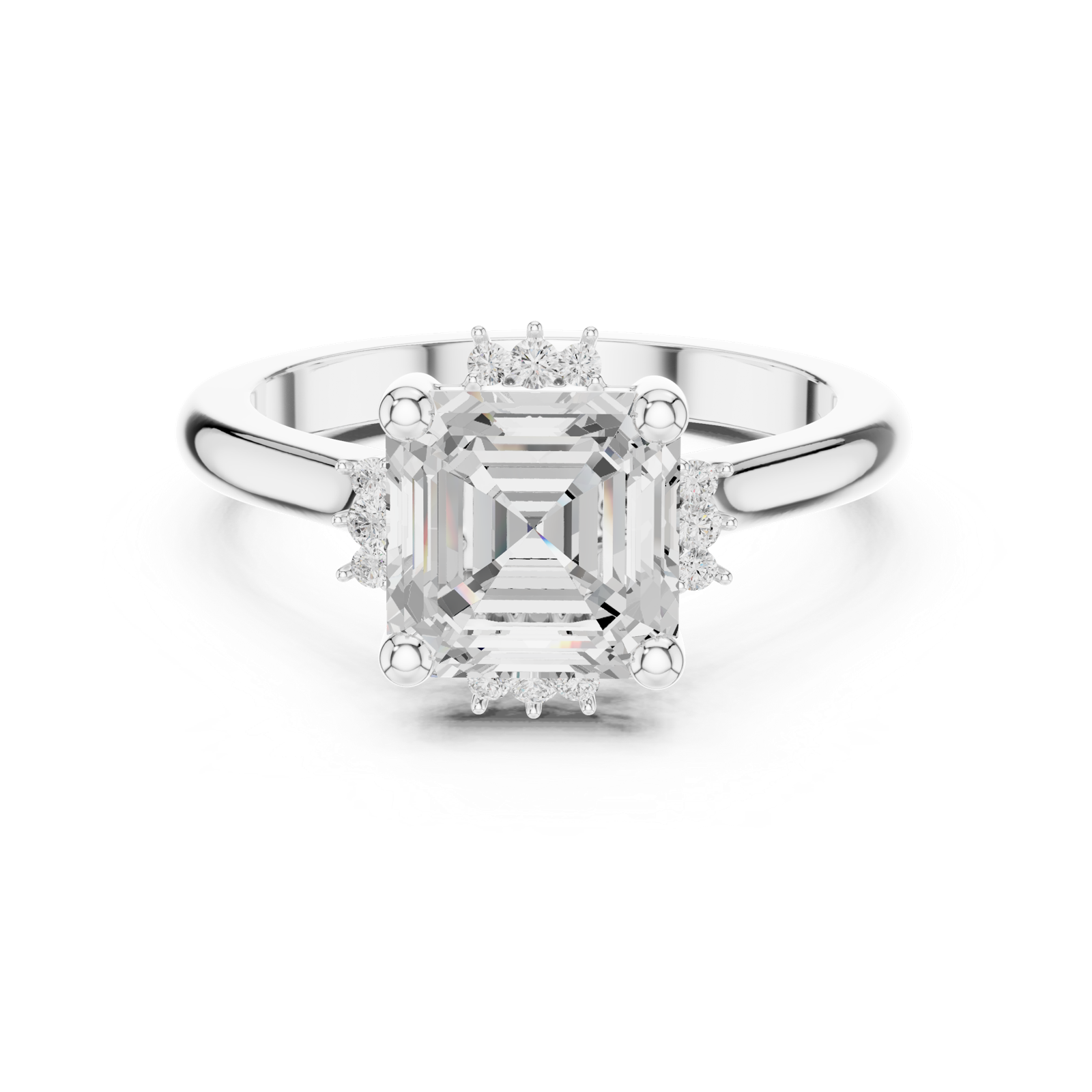 Gold Jewelry, Asscher center stone, White Gold, view 4