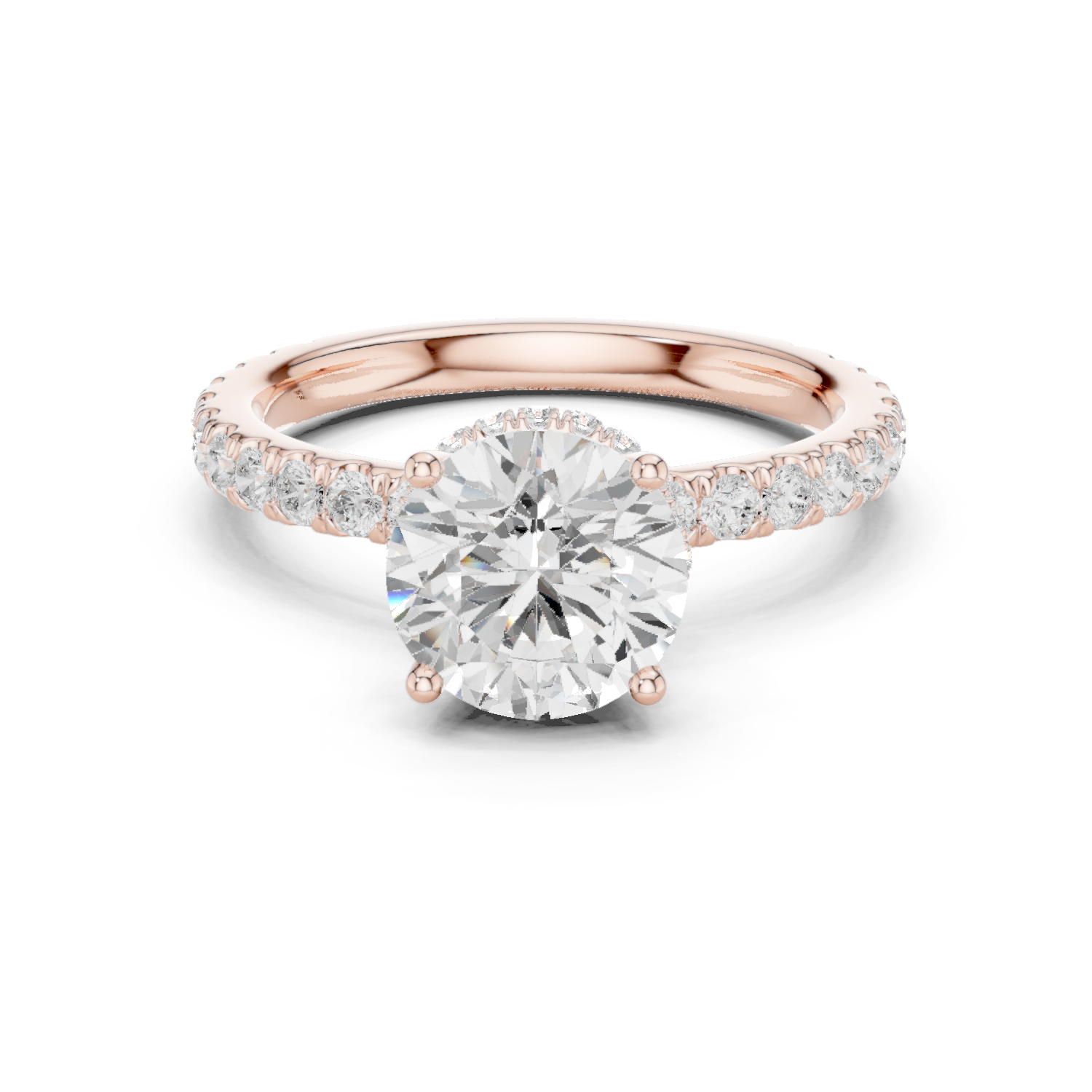 Gold Ring DDLR-165, Round center stone, Rose Gold