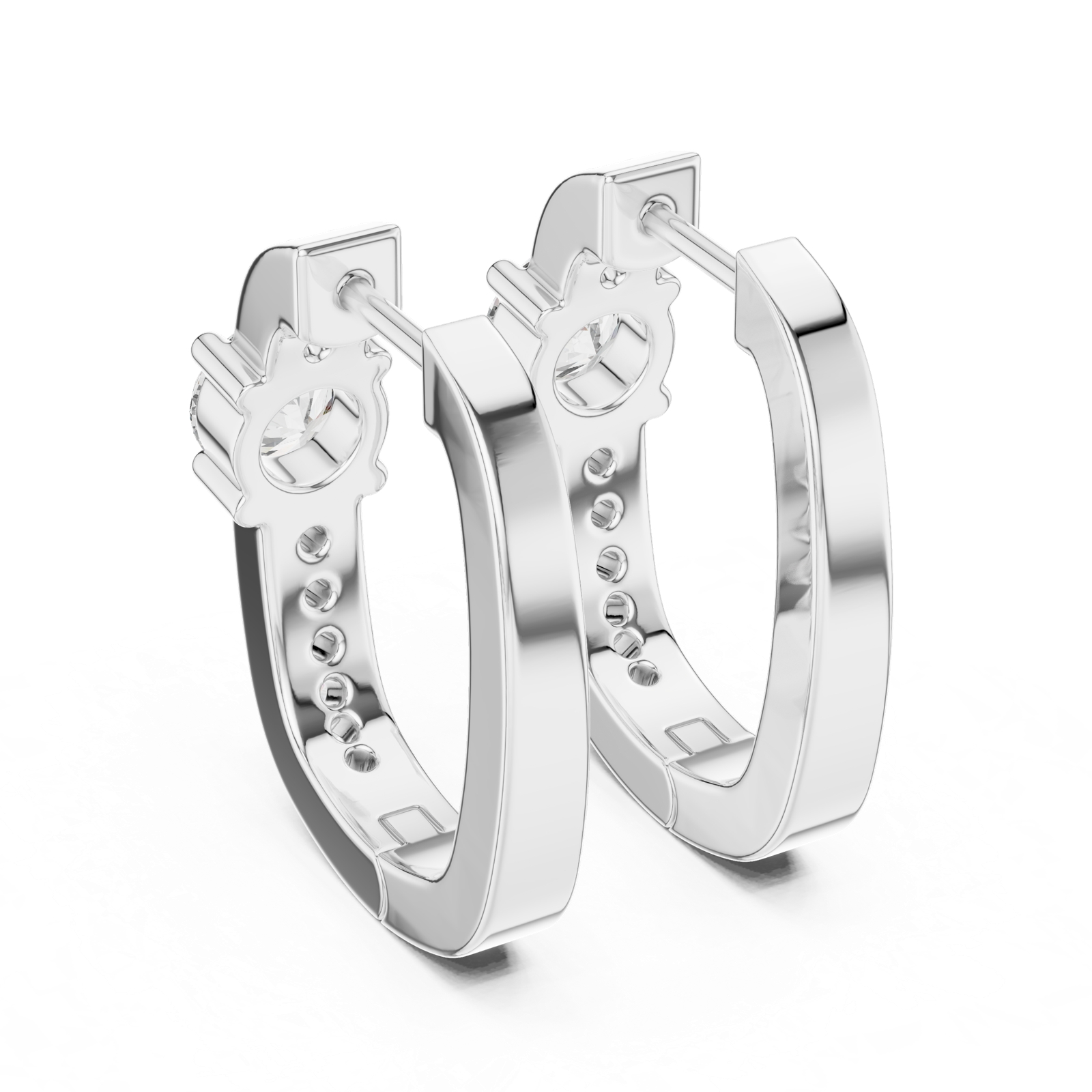 14K Solid Gold Lab Diamond Huggie Earrings, White Gold, view 3