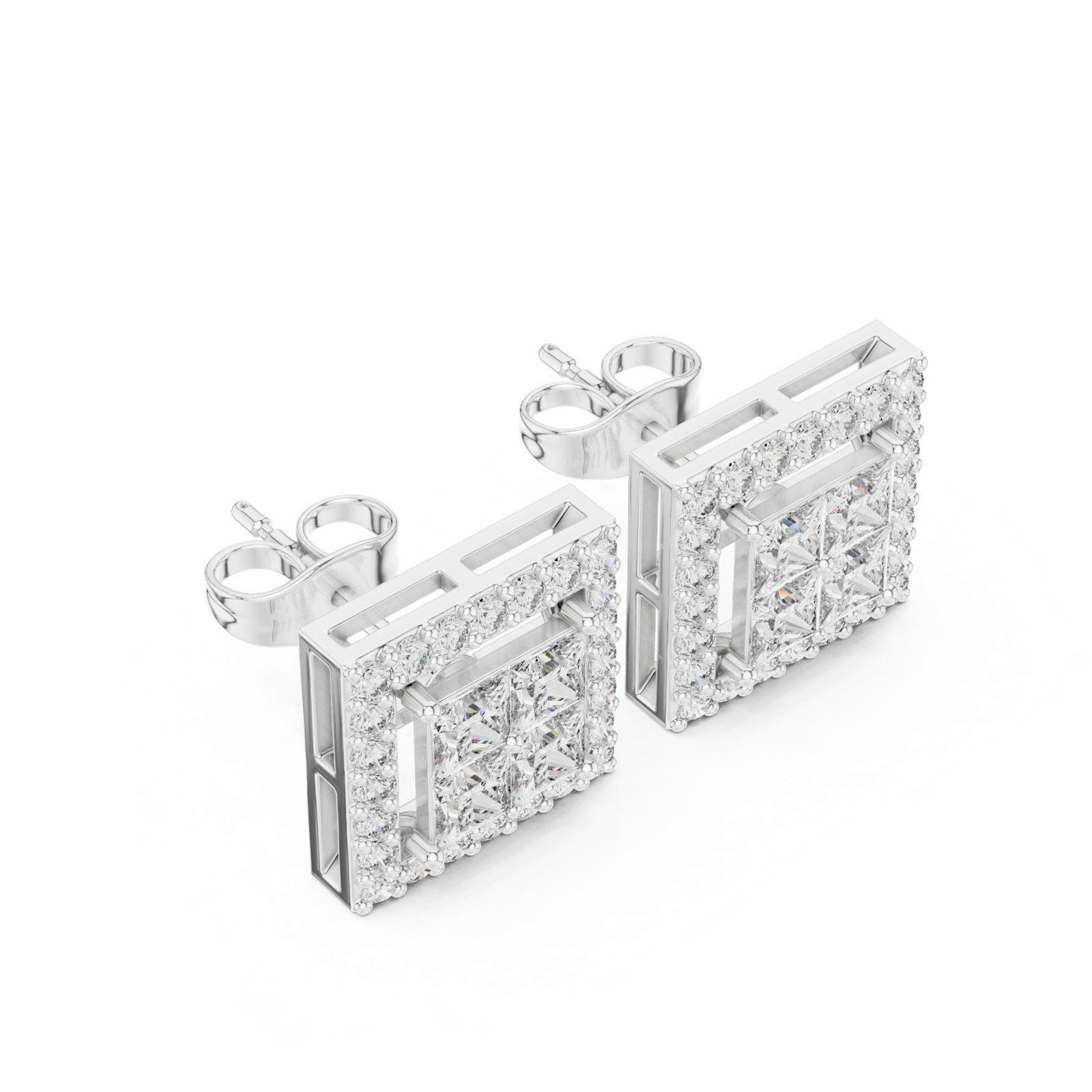 Gold Earrings AER-57, White Gold, view 2