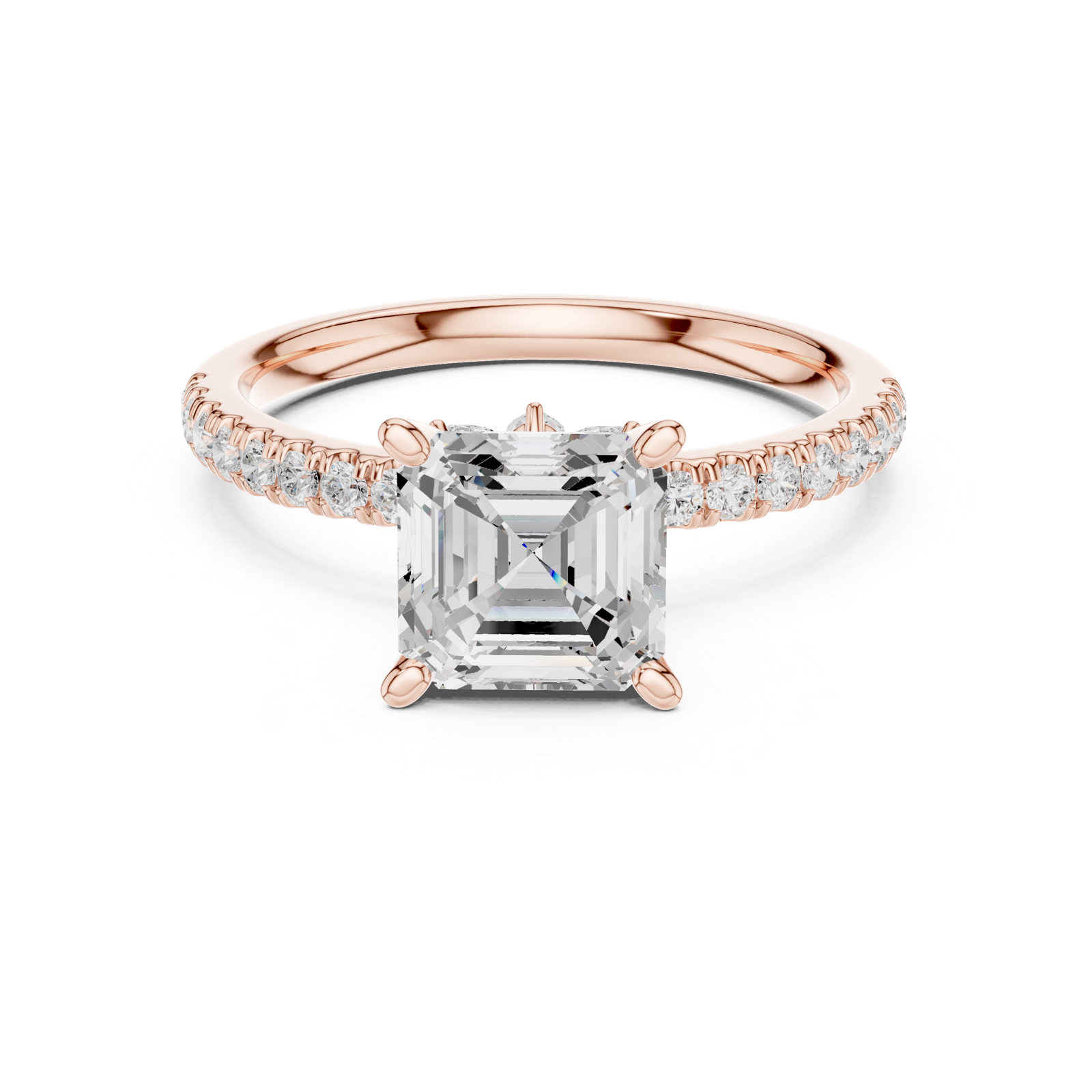 Gold Ring, Asscher center stone, Rose Gold, view 4