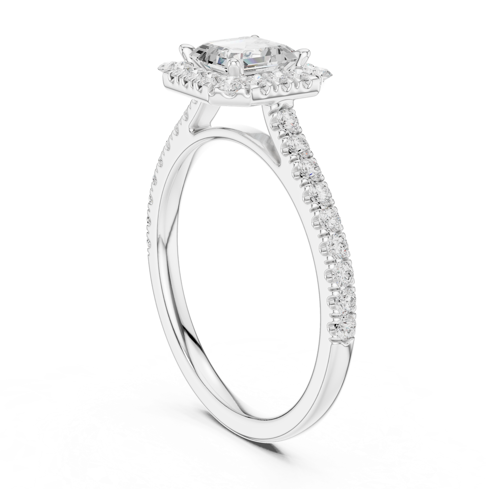 Gold Halo Pave Engagement Ring, Princess center stone, White Gold, view 1