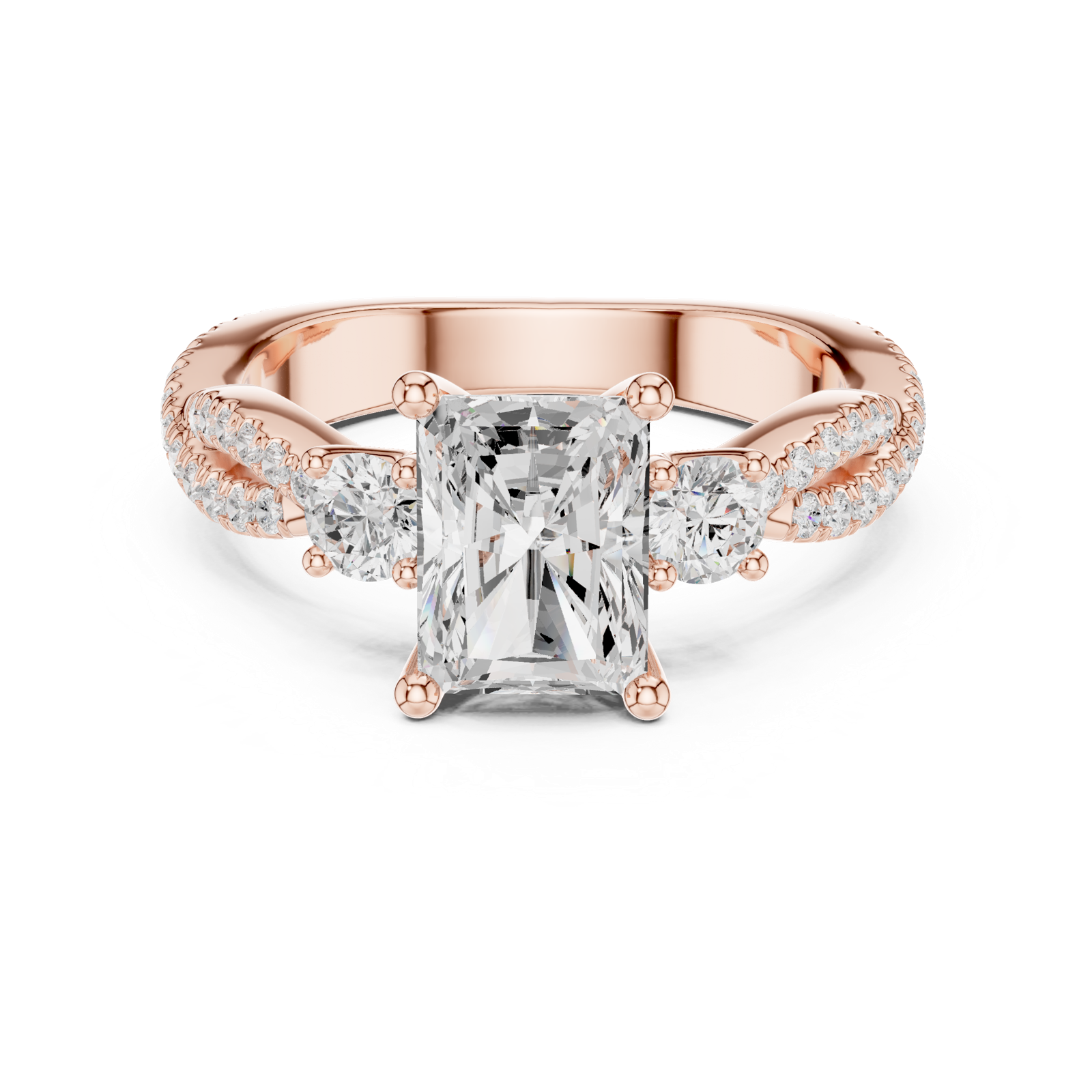 Gold Ring DDLR-281, Radiant center stone, Rose Gold, view 4