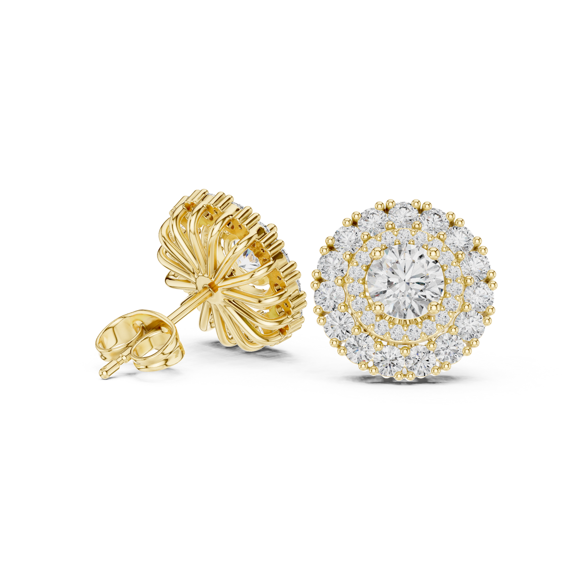 14K Solid Gold Lab Diamond Halo Earrings, Yellow Gold, view 1