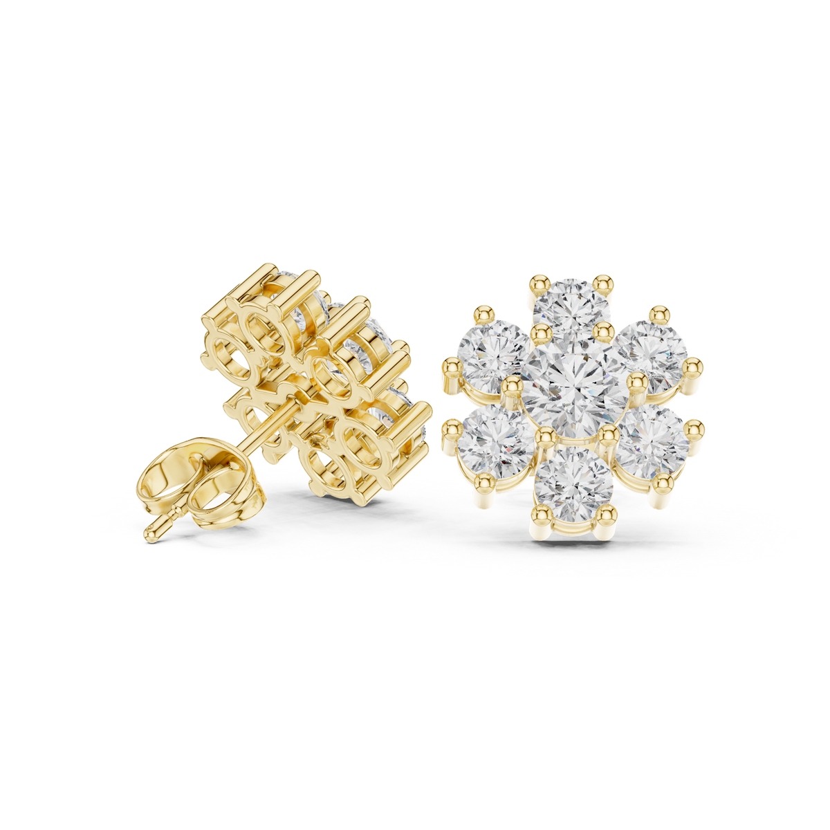 14K Solid Gold Lab Diamond Flower Cluster Earrings, Yellow Gold, view 1