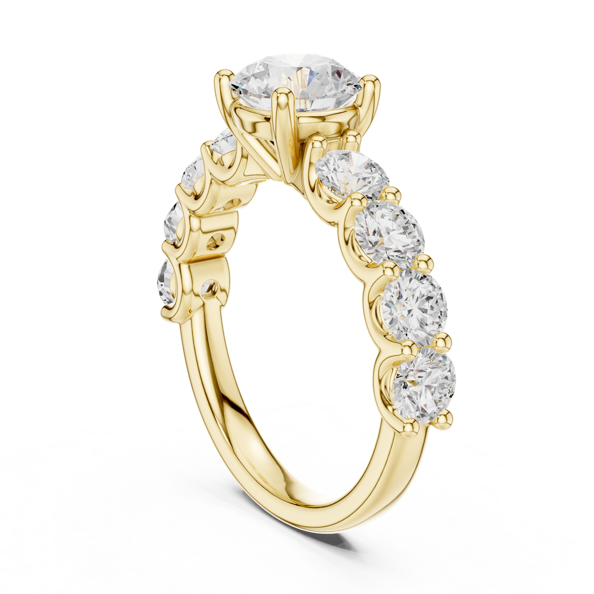 14K Solid Gold Lab Diamond Three-Stone Ring, Yellow Gold, view 1