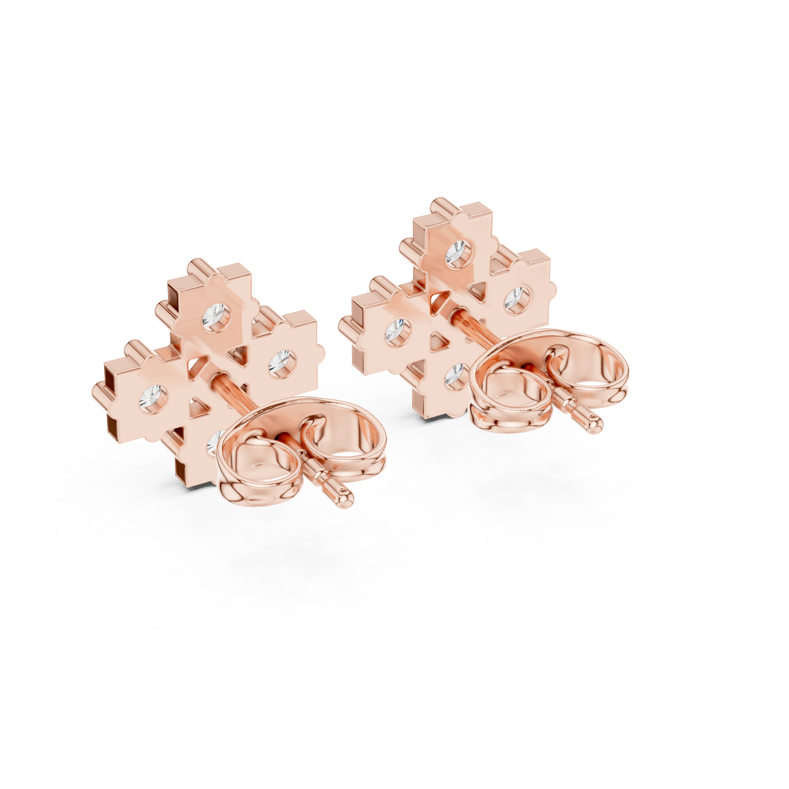 14K Solid Gold Lab Diamond Clover Cluster Earrings, Rose Gold, view 3
