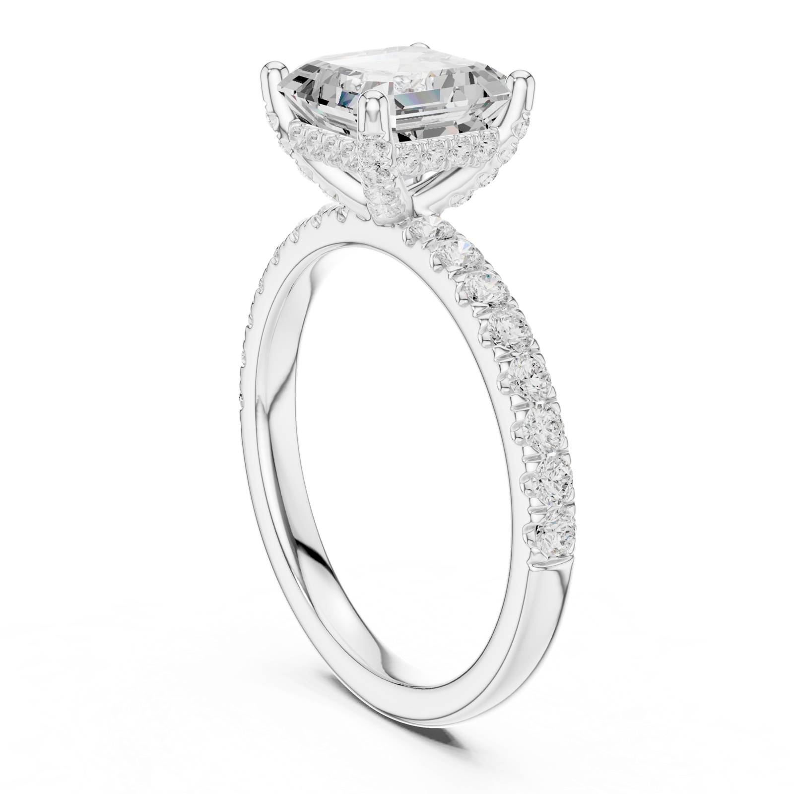 Gold Ring, Asscher center stone, White Gold, view 1