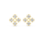 14K Solid Gold Lab Diamond Clover Cluster Earrings, Yellow Gold