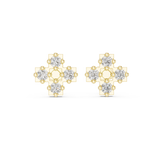 14K Solid Gold Lab Diamond Clover Cluster Earrings, Yellow Gold