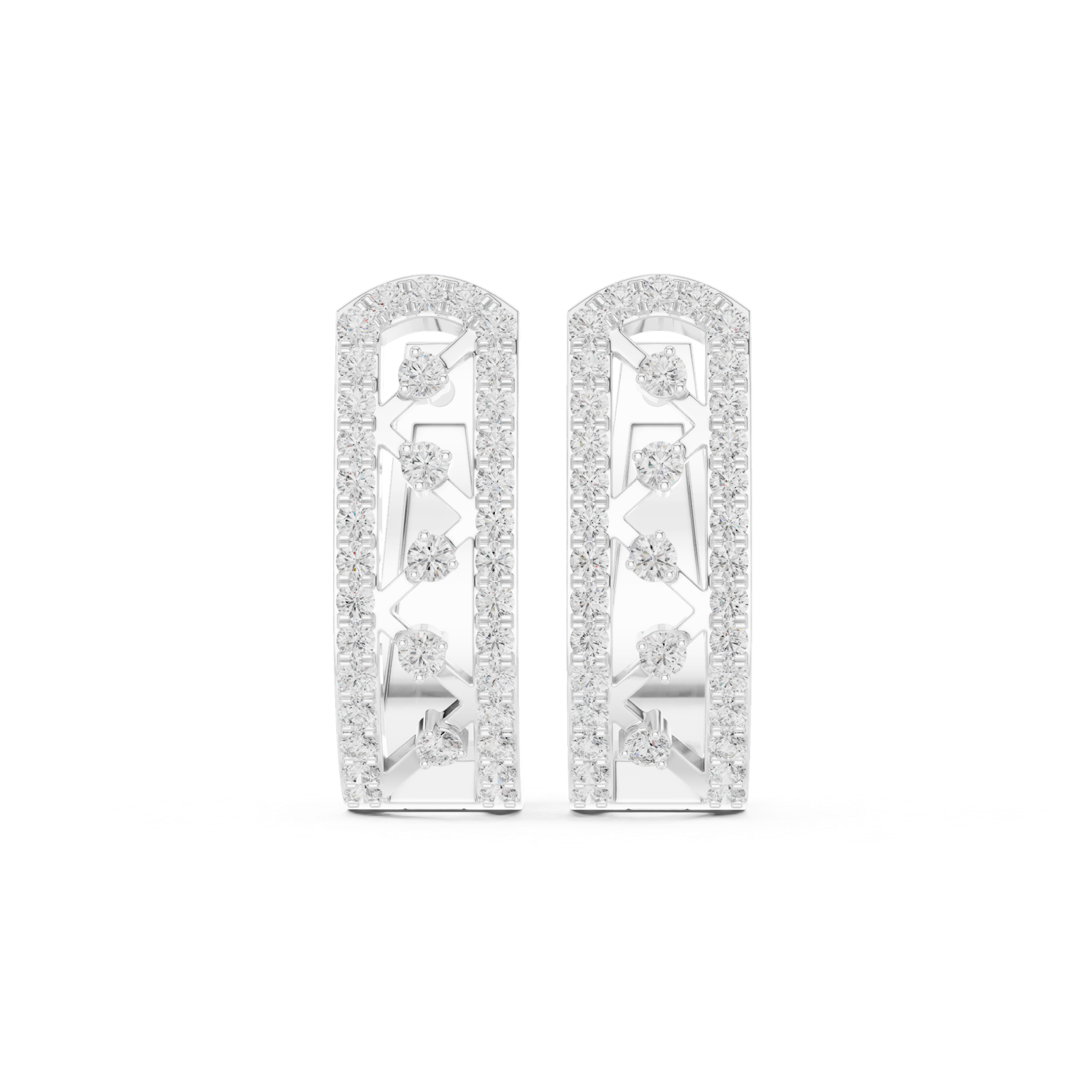14K Solid Gold Lab Diamond Cluster Earrings, White Gold