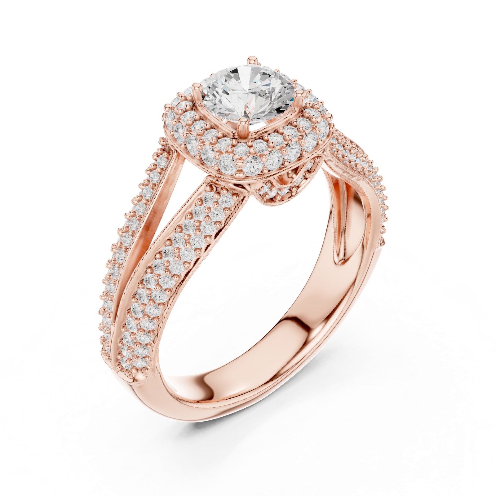 14K Solid Gold Lab Diamond Halo Ring, Rose Gold, view 2