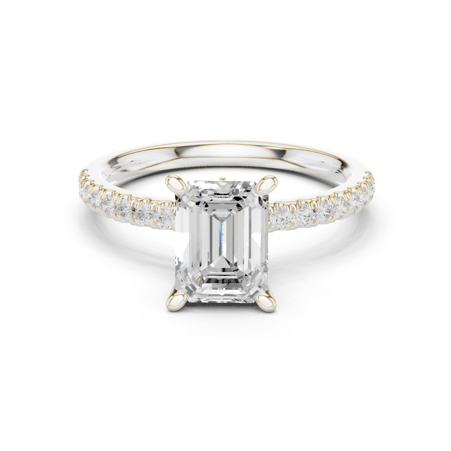 Gold Ring DDLR-256, Emerald center stone, White Gold