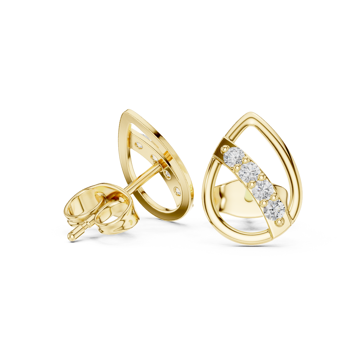 14K Solid Gold Lab Diamond Cluster Earrings, Yellow Gold, view 1
