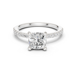 Gold Ring DDLR-040, Cushion center stone, White Gold