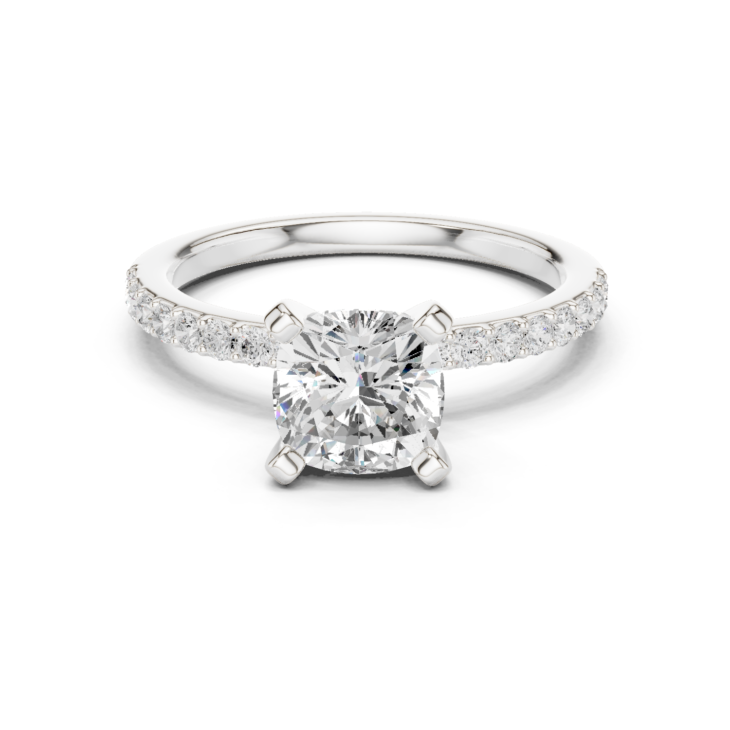 Gold Ring DDLR-040, Cushion center stone, White Gold