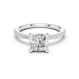 Gold Ring DDLR-040, Cushion center stone, White Gold