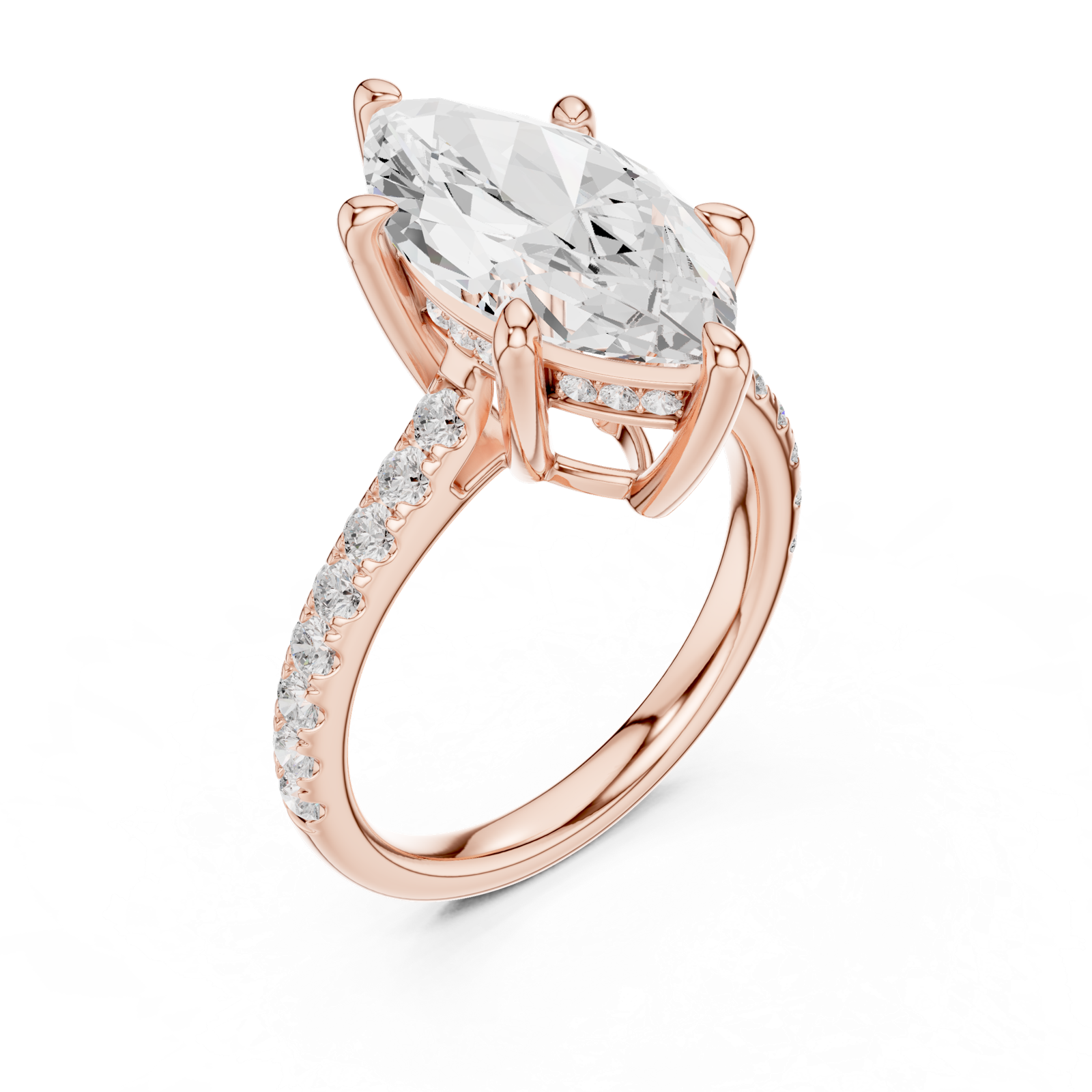 Gold Ring DDLR-250, Marquise center stone, Rose Gold, view 2