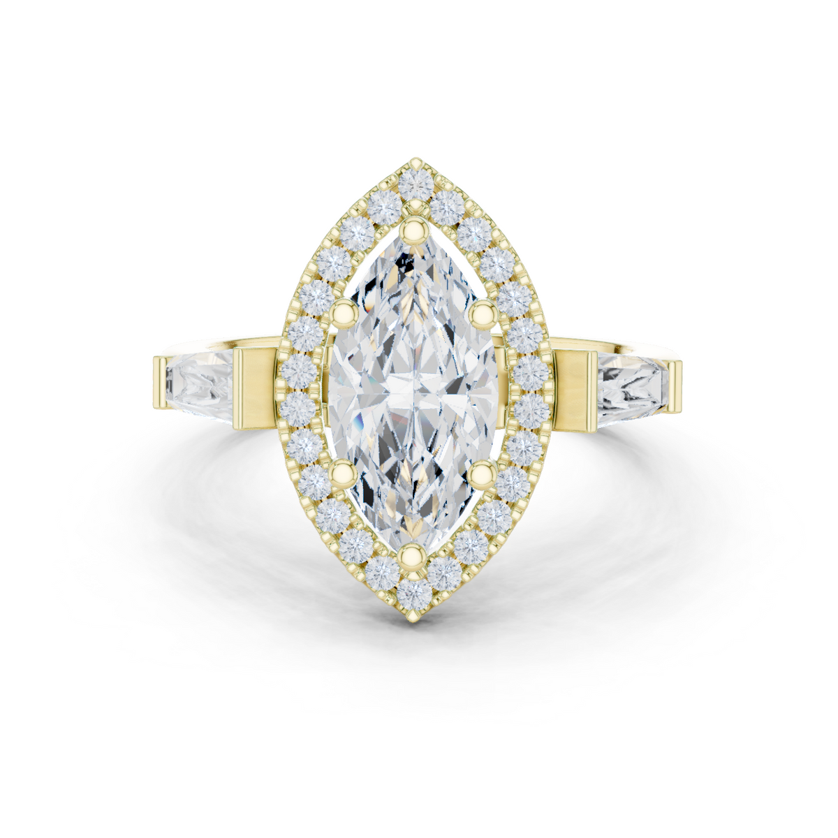 14K Solid Gold Lab Diamond Halo Ring, Yellow Gold