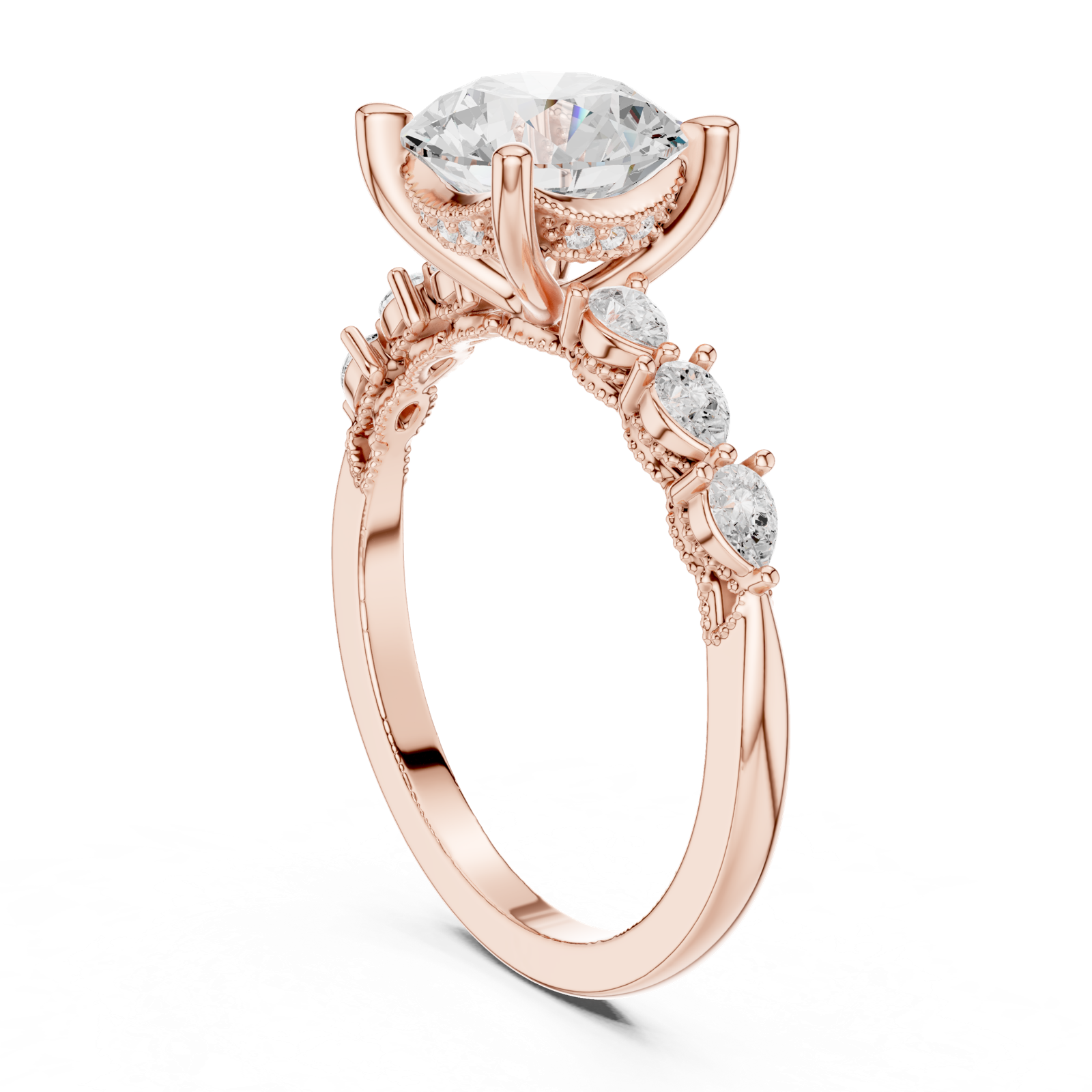 Gold Ring DDLR-168, Round center stone, Rose Gold, view 1