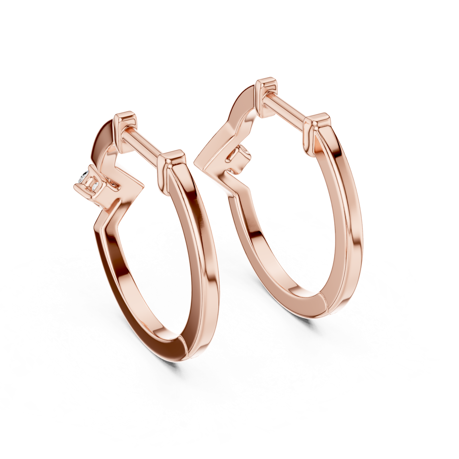 14K Solid Gold Lab Diamond Huggie Earrings, Rose Gold, view 3