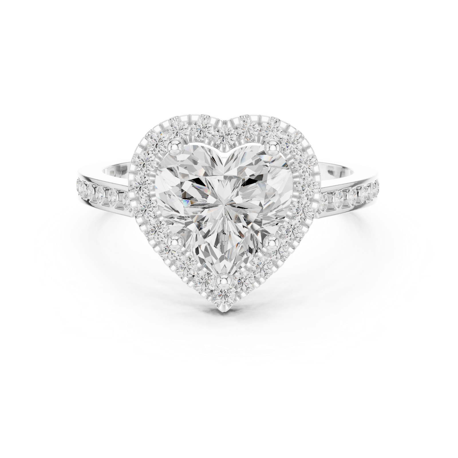 Gold Ring DDLR-349, Heart center stone, White Gold, view 4