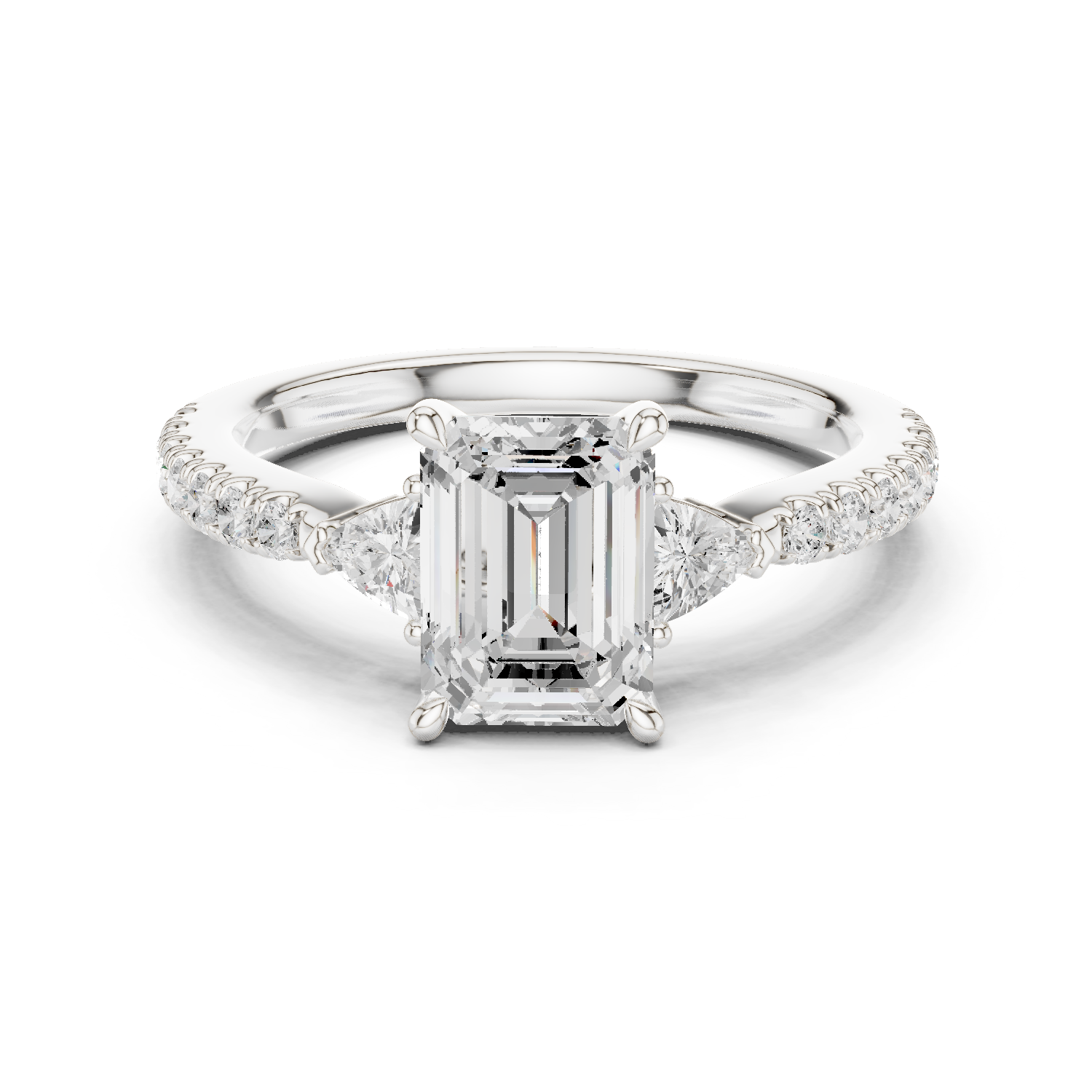 Gold Ring, Emerald center stone, White Gold