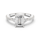 Gold Ring, Emerald center stone, White Gold