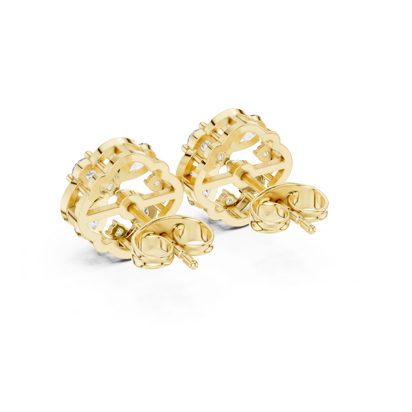 14K Solid Gold Lab Diamond Clover Cluster Earrings, Yellow Gold, view 3