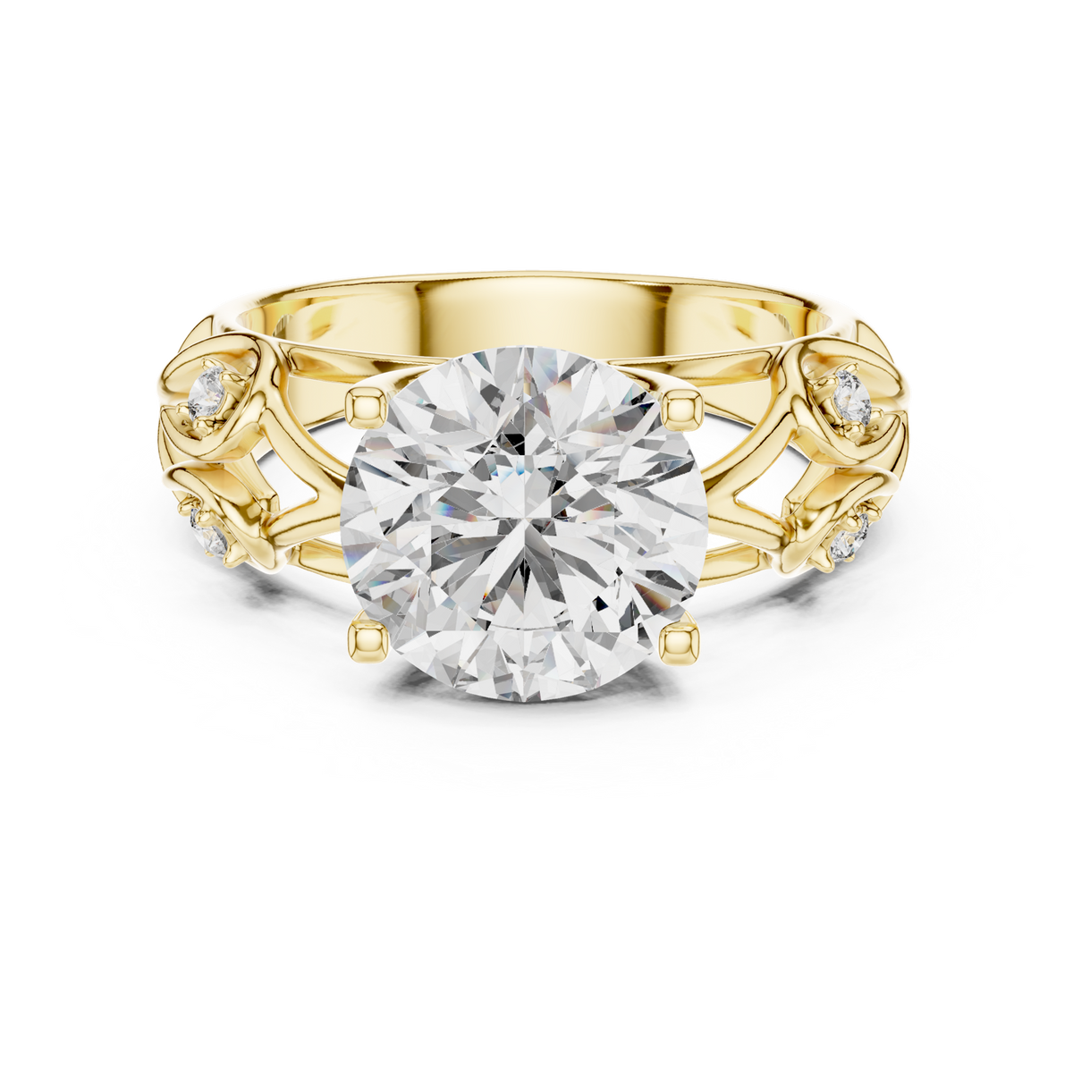 14K Solid Gold Lab Diamond Solitaire Ring, Yellow Gold