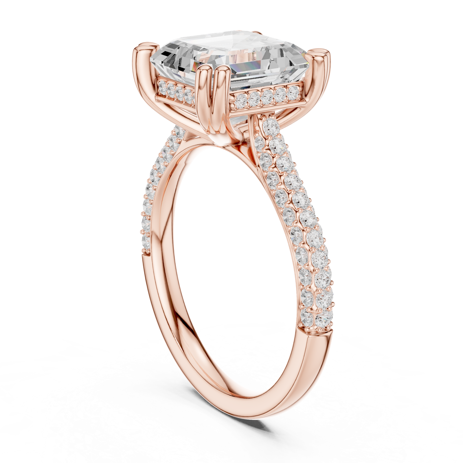 Gold Ring DDLR-260, Asscher center stone, Rose Gold, view 1