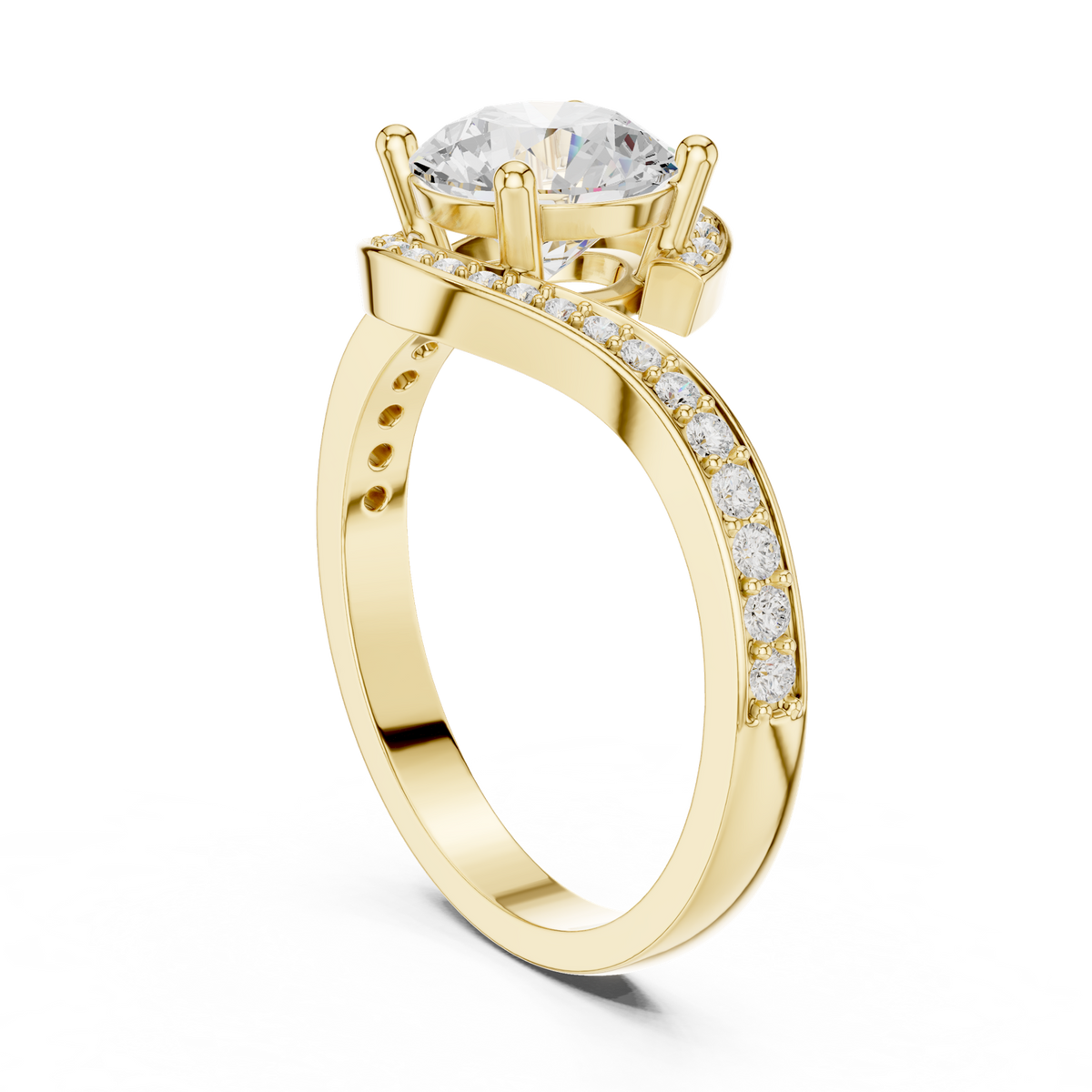 14K Solid Gold Lab Diamond Twist Ring, Yellow Gold, view 1