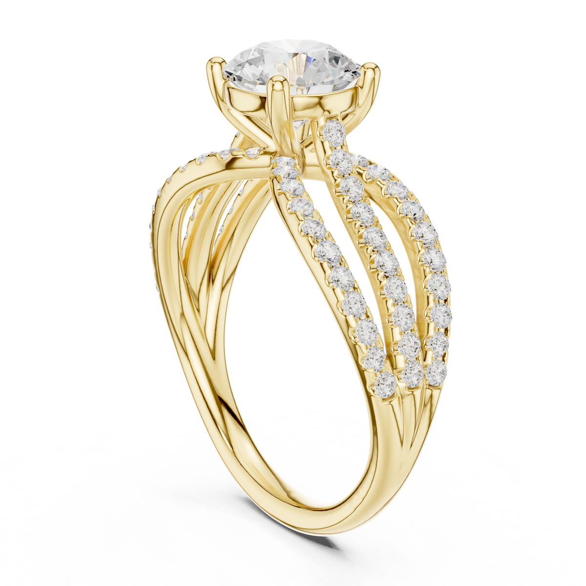 14K Solid Gold Lab Diamond Crossover Ring, Yellow Gold, view 1