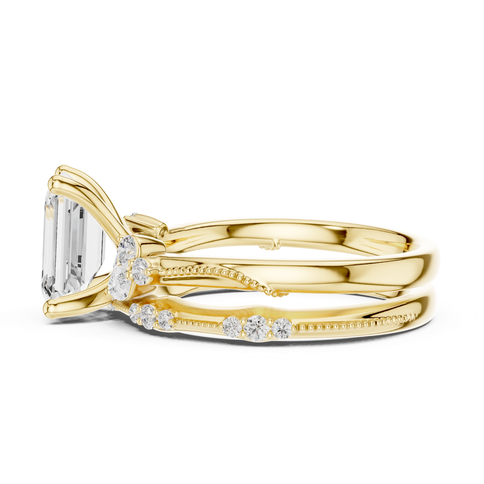 Gold Ring DDLR-299, Emerald center stone, Yellow Gold, view 3