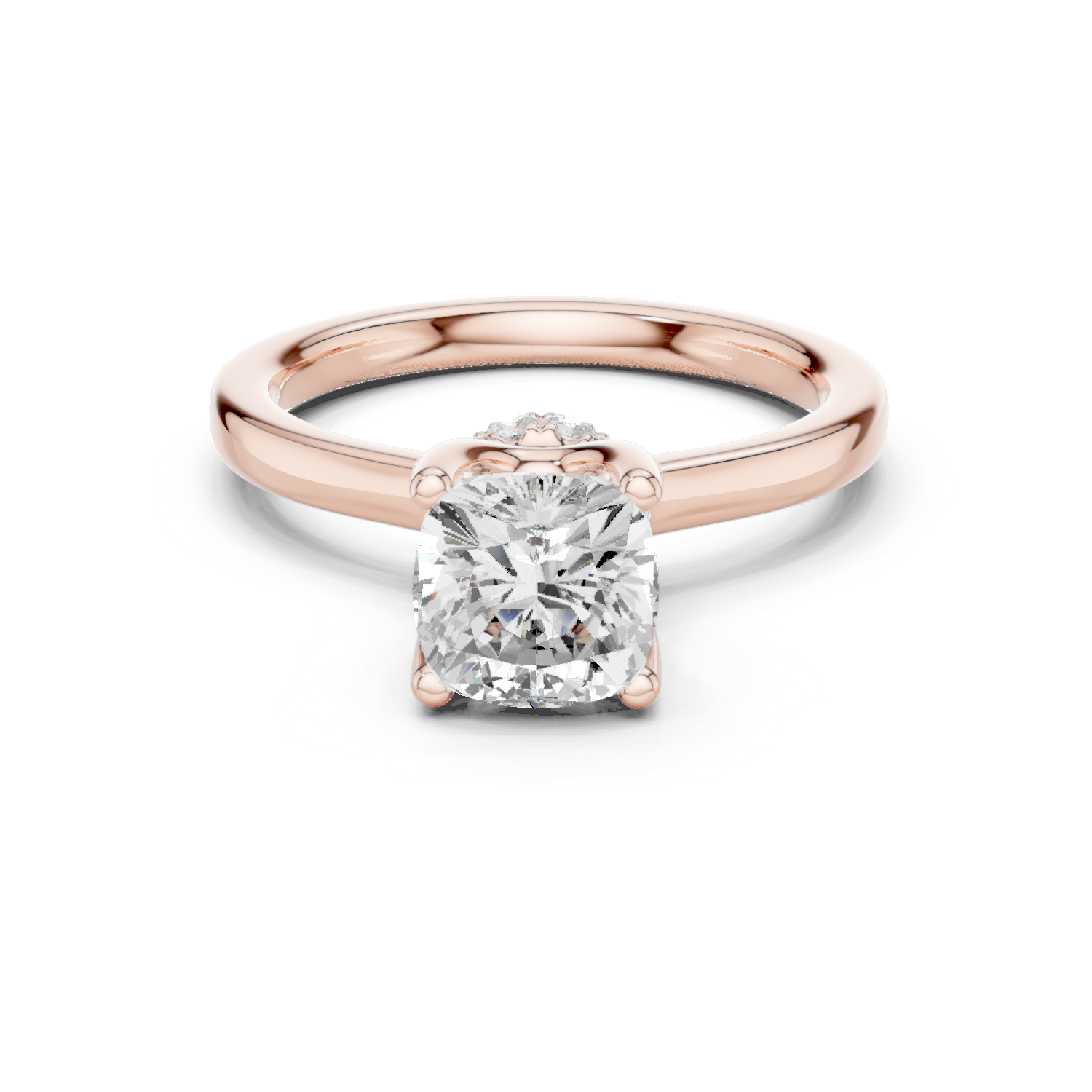 Gold Ring DDLR-176, Cushion center stone, Rose Gold