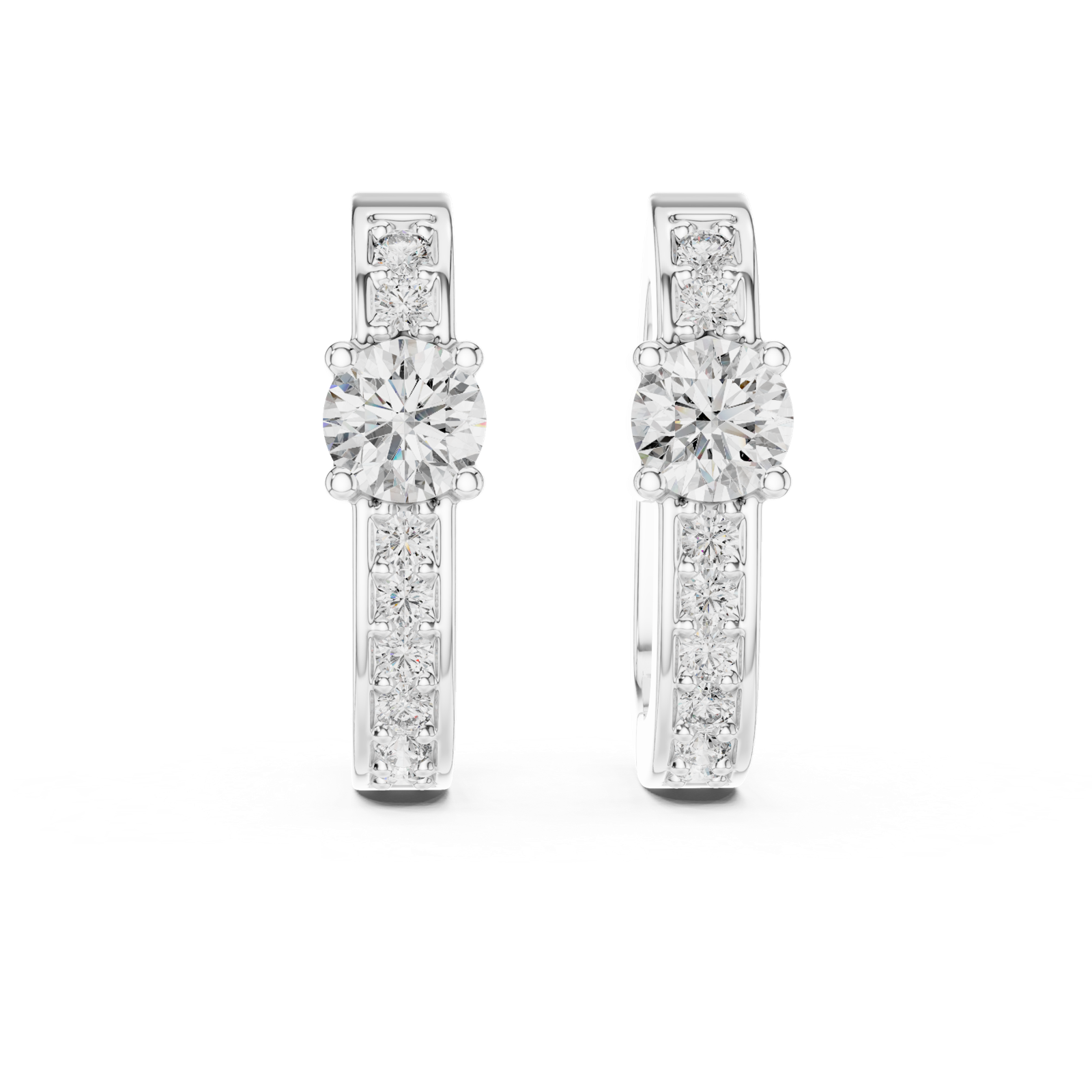 14K Solid Gold Lab Diamond Huggie Earrings, White Gold